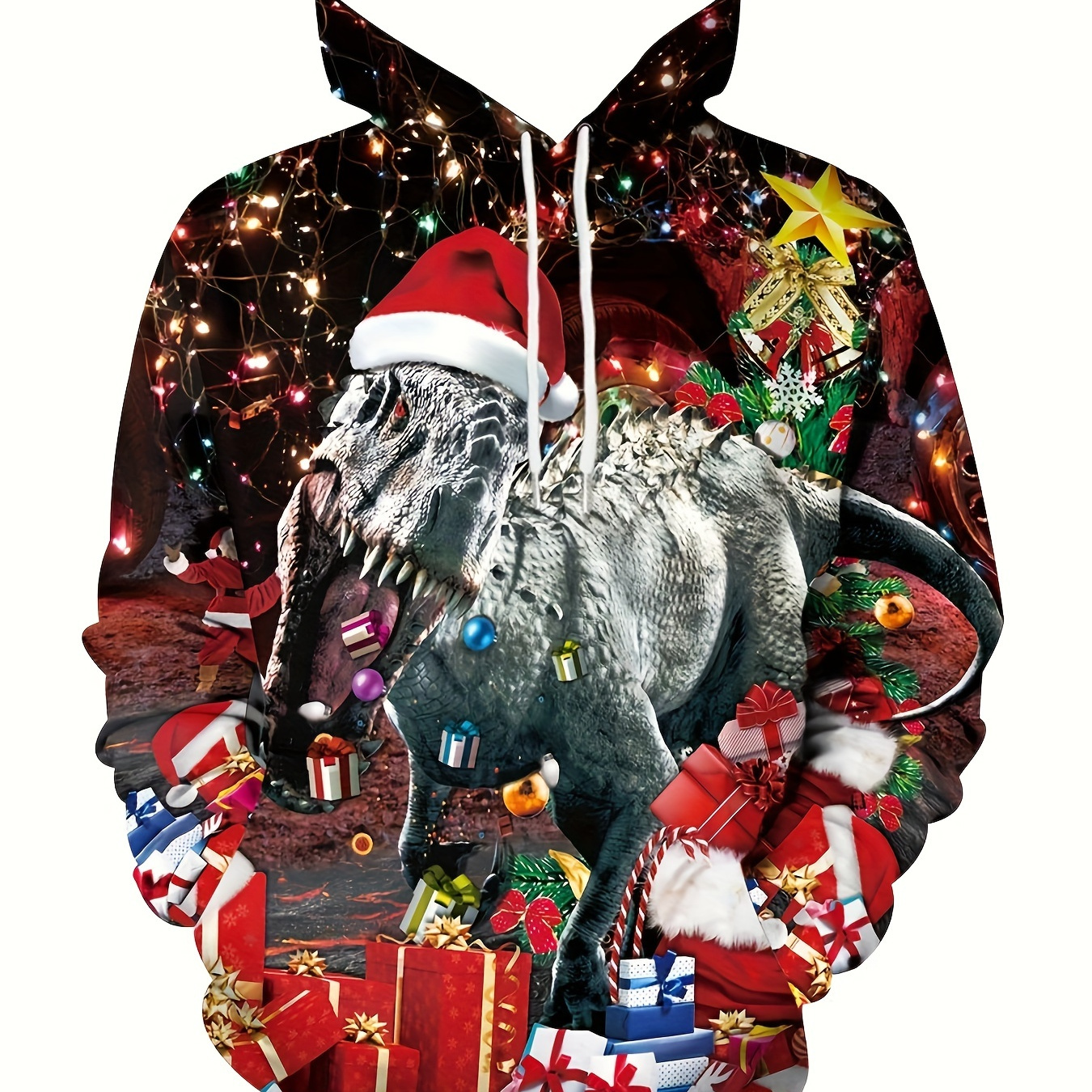 Plus Size Men's Christmas Dinosaur Graphic Print Hoodies Fashion Casual Hooded Sweatshirt For Fall Winter, Men's Clothing