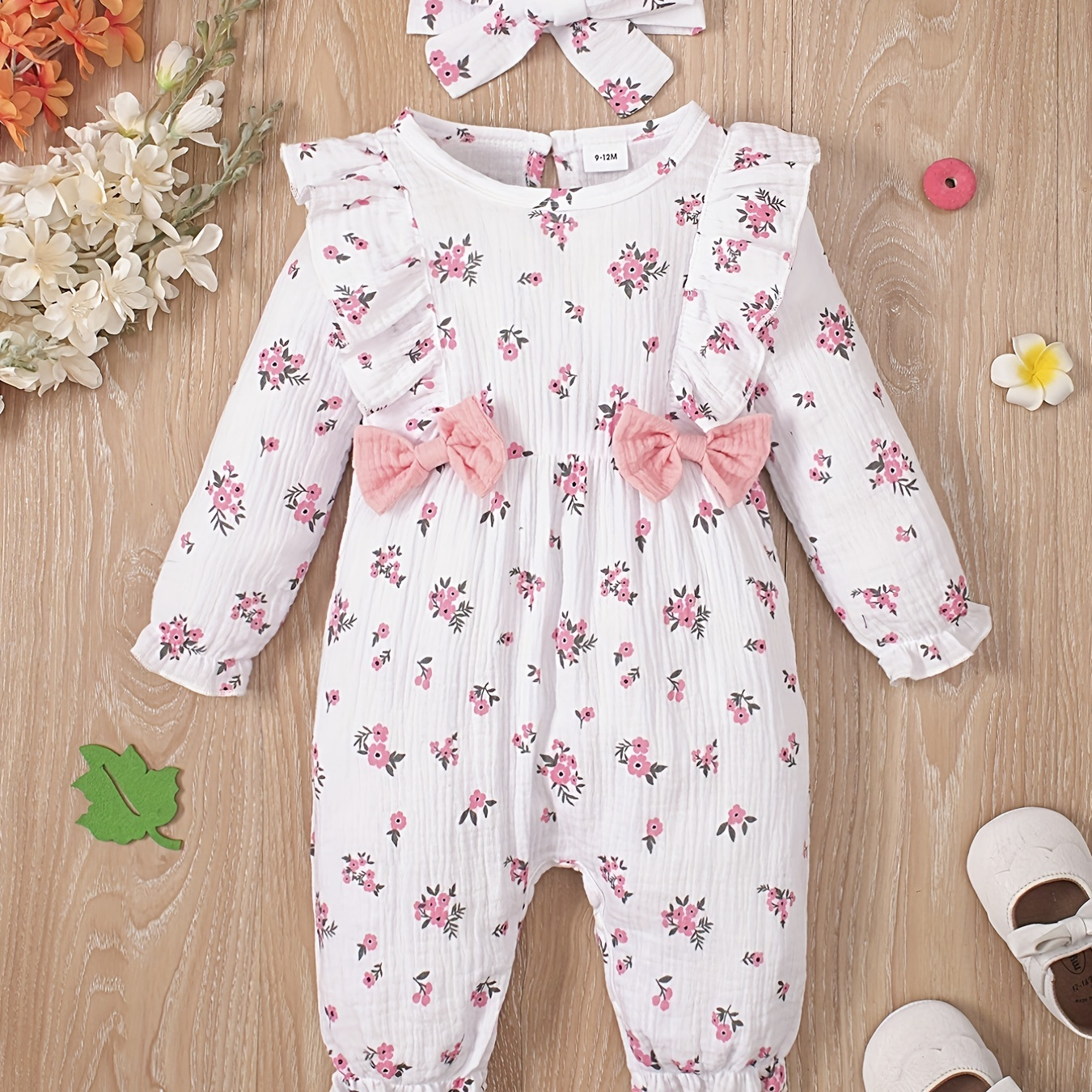 

Infant Baby Girls Casual Elegant Pure Cotton Muslin Romper, Newborn Floral Print Long Bodysuit, Casual Clothes