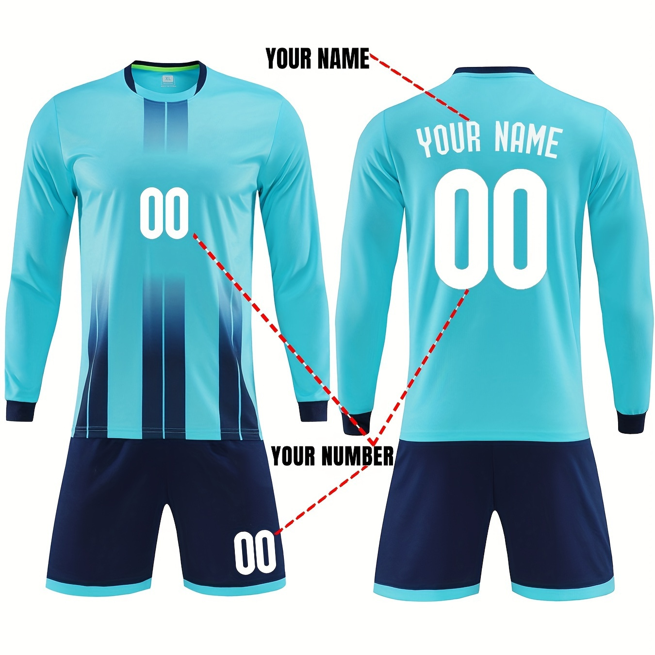 

Customizable Soccer Goalkeeper Jersey Set - Crew Neck Polyester Sports Kit With Long Sleeves, Letter And Number Pattern, Moisture-wicking Fabric, Suitable For , Casual Wear, 12