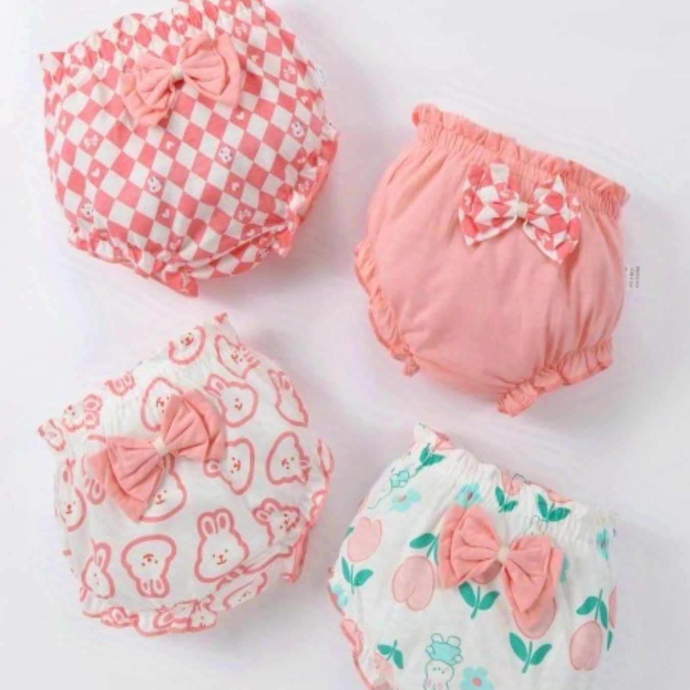 

4pcs Girl's Triangle Panties, Multiple Colors Elastic Waist Underwear, Cartoon Pattern Print Bow Decor, Soft Comfortable Breathable Kids Clothes