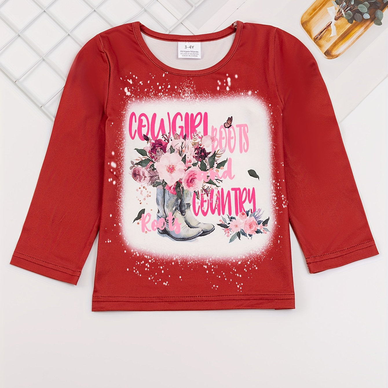 

Baby Girls Cute & Casual & Stretchy Shirt Flower & Boots & Letter Print Cartoon Graphic For Autumn