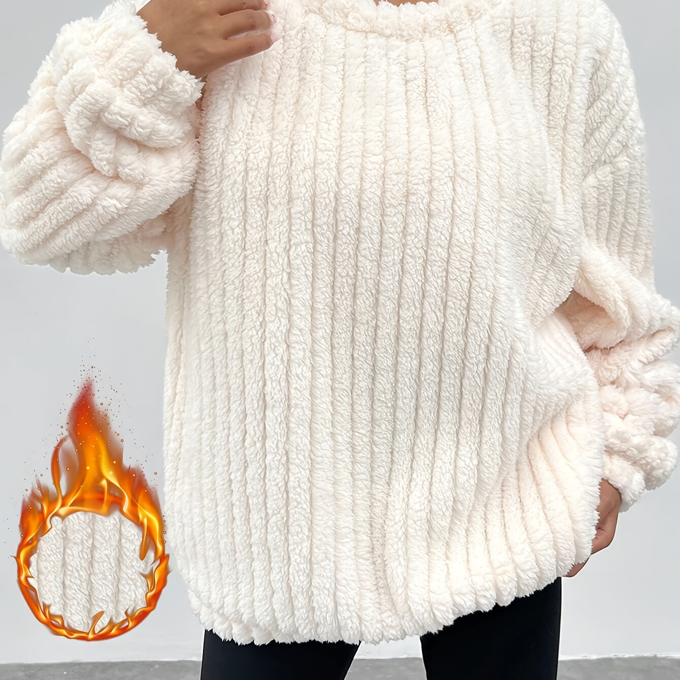 

Plus Size Women's Oversized Pullover Sweatshirt - Casual Loose Fit Drop Shoulder Fuzzy Fleece Crewneck For Fall/winter, Ladies Sweaters For Winter