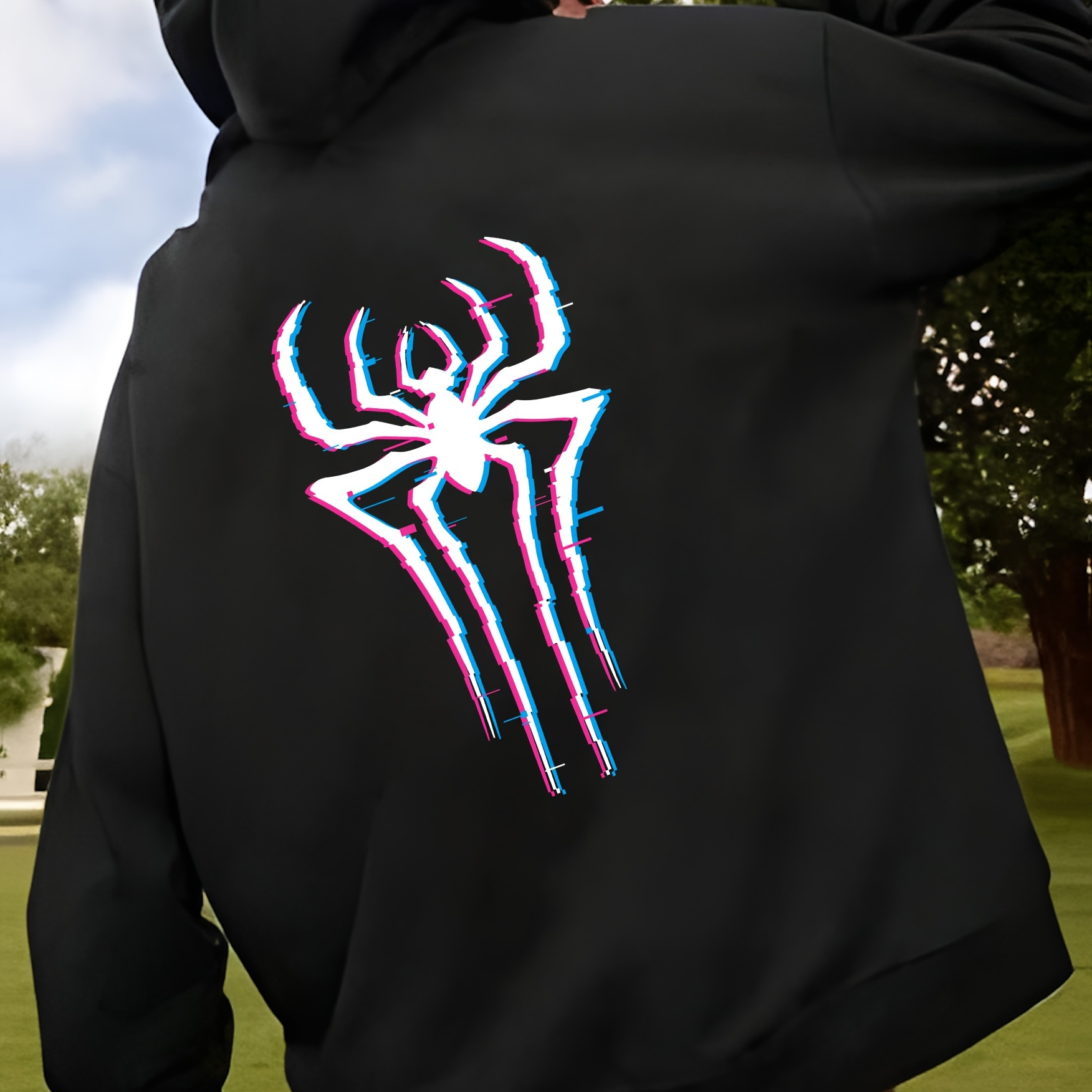 

1pc Plus Size Halloween Spider , Polyester Pattern, Regular Fit Hooded Sweatshirt