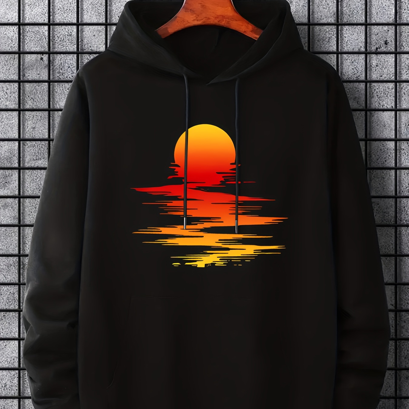 

Sunset Print Hoodie, Cool Hoodies For Men, Men's Casual Graphic Design Pullover Hooded Sweatshirt With Kangaroo Pocket Streetwear For Winter Fall, As Gifts