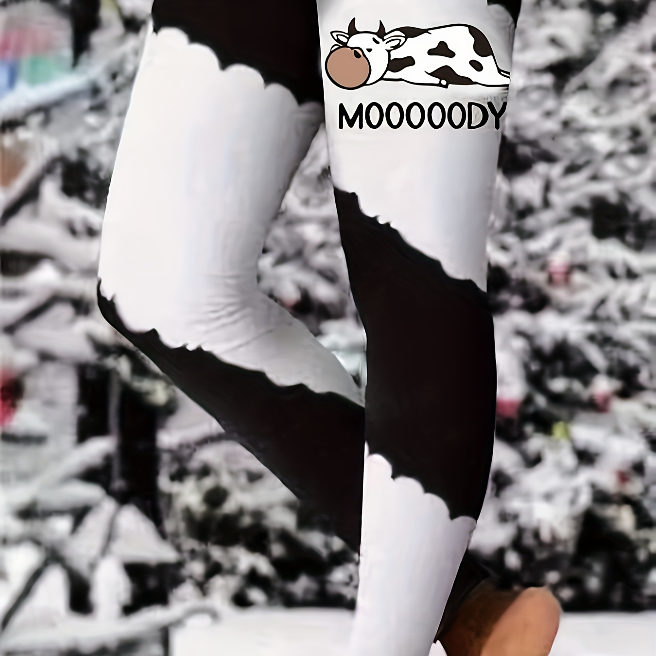 Cow Print Skinny Leggings Casual Elastic Waist Stretchy - Temu