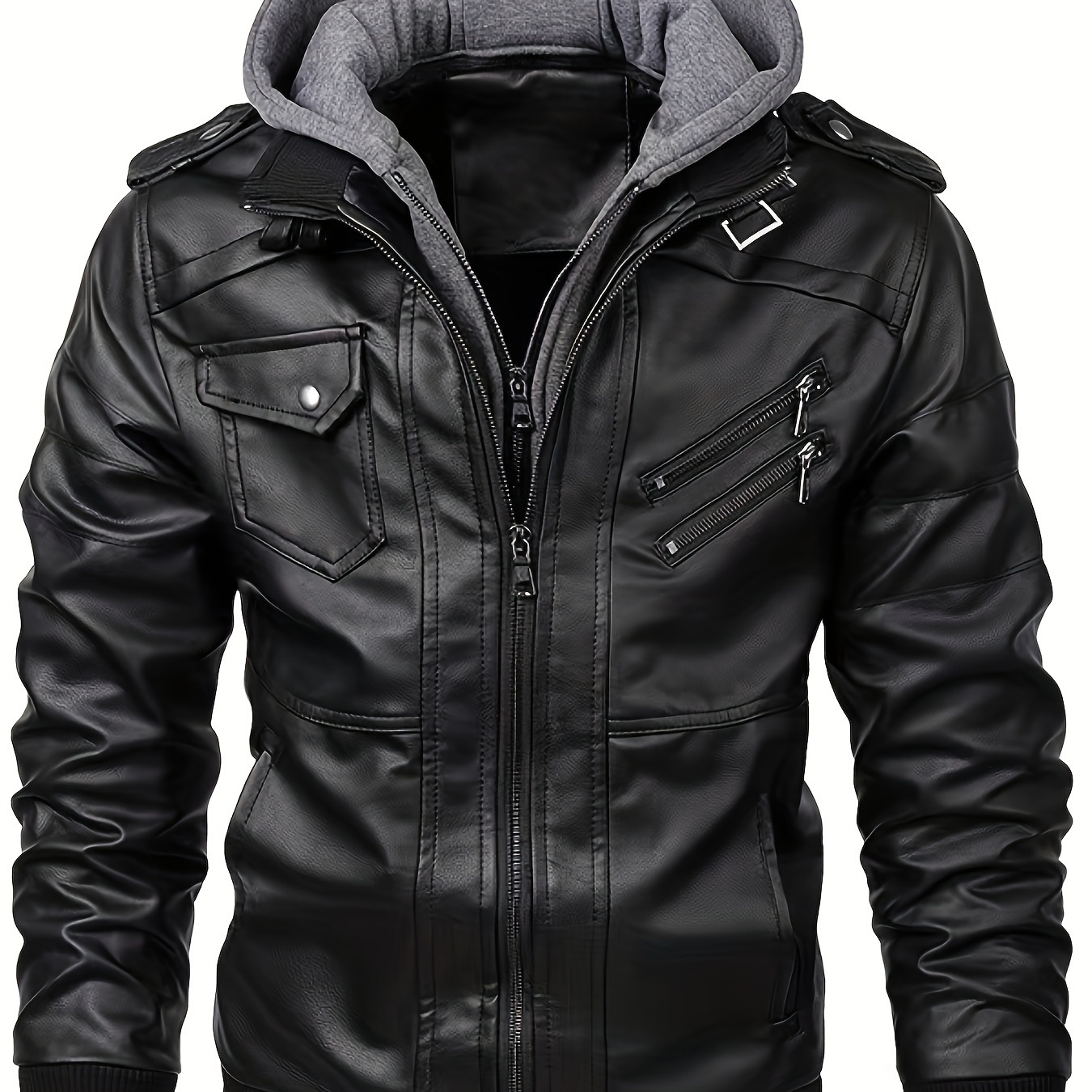 

Men's Wool Lined Bomber Jacket With Hood, Regular Fit Coat With Multiple Pockets, Zipper Closure, Casual Outdoor Wear