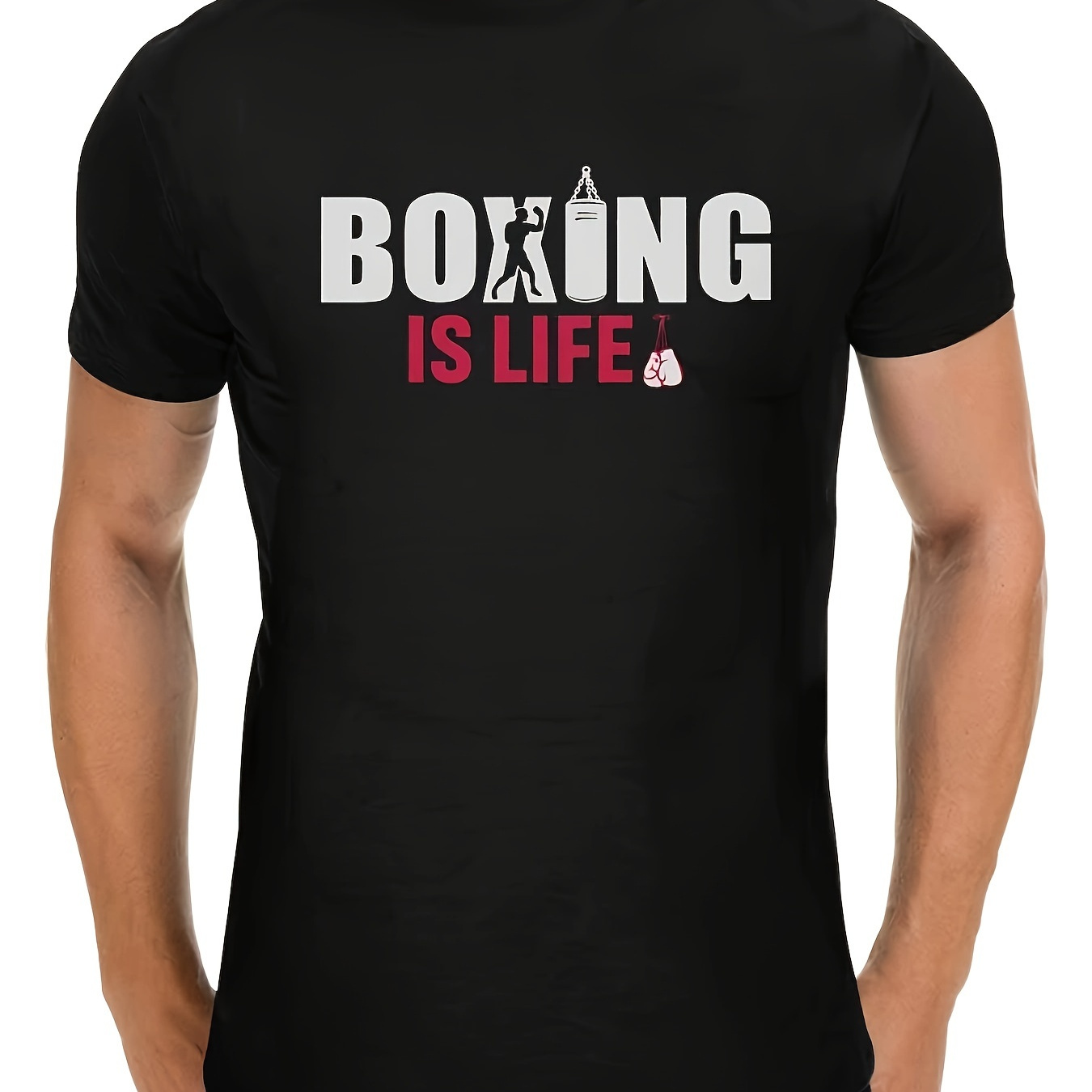 

Men's Black Cotton Boxing T-shirt With "" Motto And Red Boxing Glove Design