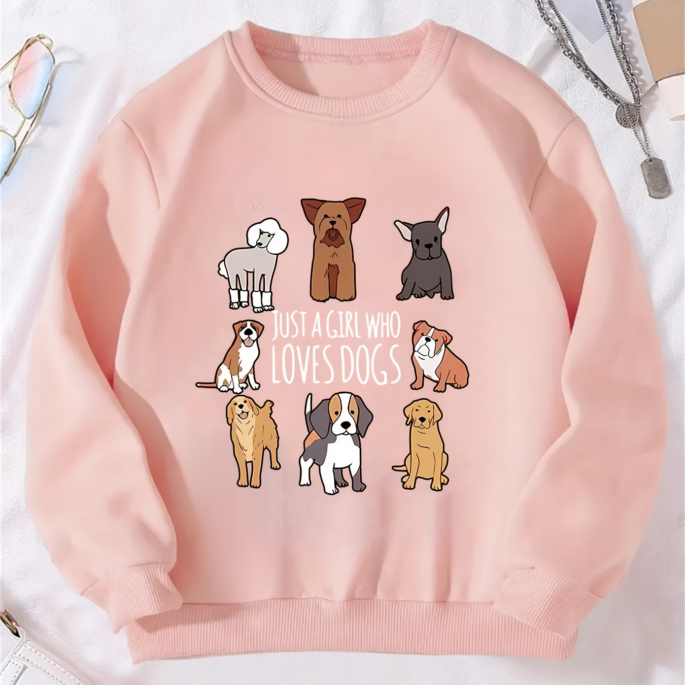 

Just A Girl Who Loves Dogs Print Long Sleeve Sweatshirt Pullover For Girls Spring Fall Sports