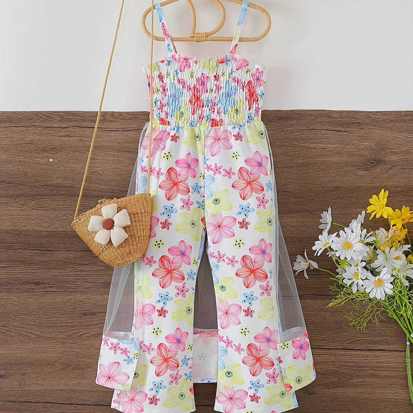 Sweet & Trendy Flower Graphic Mesh Jumpsuit Dreamy Romper Summer Party Gift For Girls