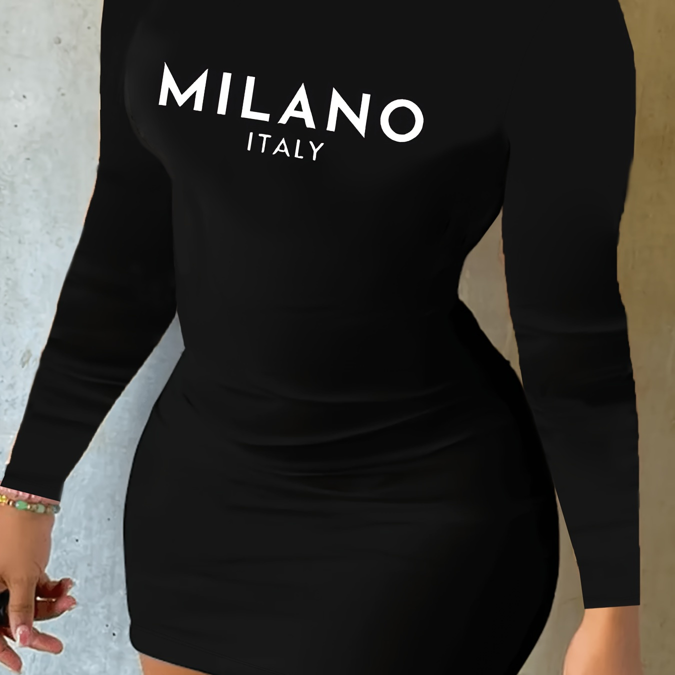 

Neck Dress, Sexy Bodycon Long Sleeve Dress For Spring & Fall, Women's Clothing