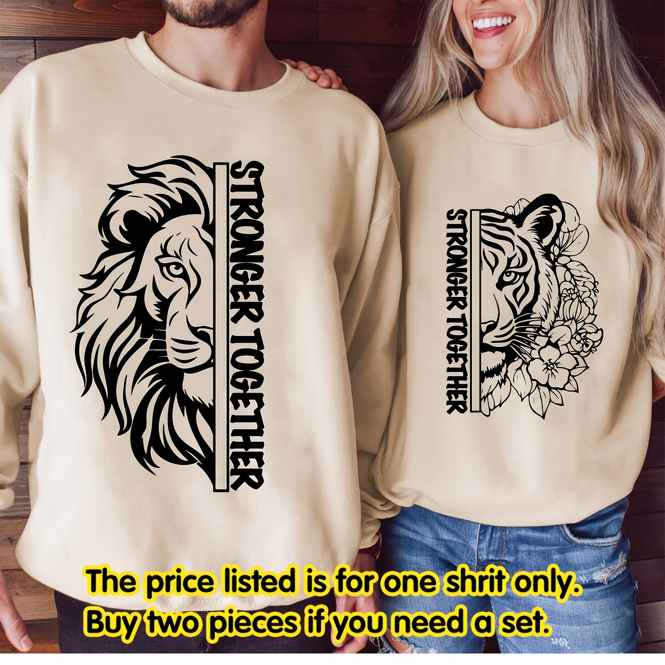 

Buy 2 Get 1 Free - Lion & Tiger Print Sweatshirts For Couples - Casual Crew Neck, Long Sleeve, Machine Washable - Spring & Fall, Matching Outfits||polyester