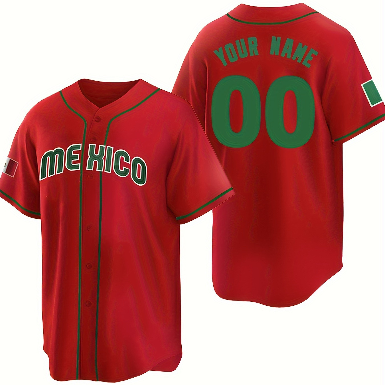 

Men's Personalized Custom Baseball Jersey Shirt, Customizable Name & Numbers Mexico Print Short Sleeve Shirt For Training Party Competition