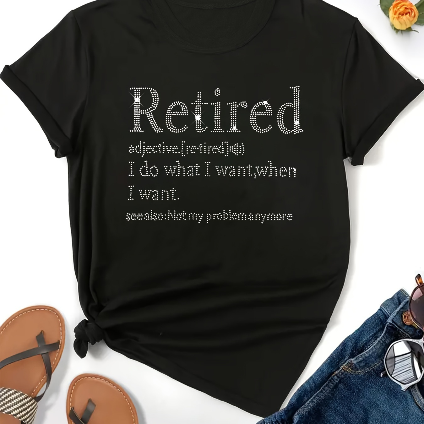 

Retired Print Crew Neck T-shirt, Short Sleeve Casual Top For Summer & Spring, Women's Clothing