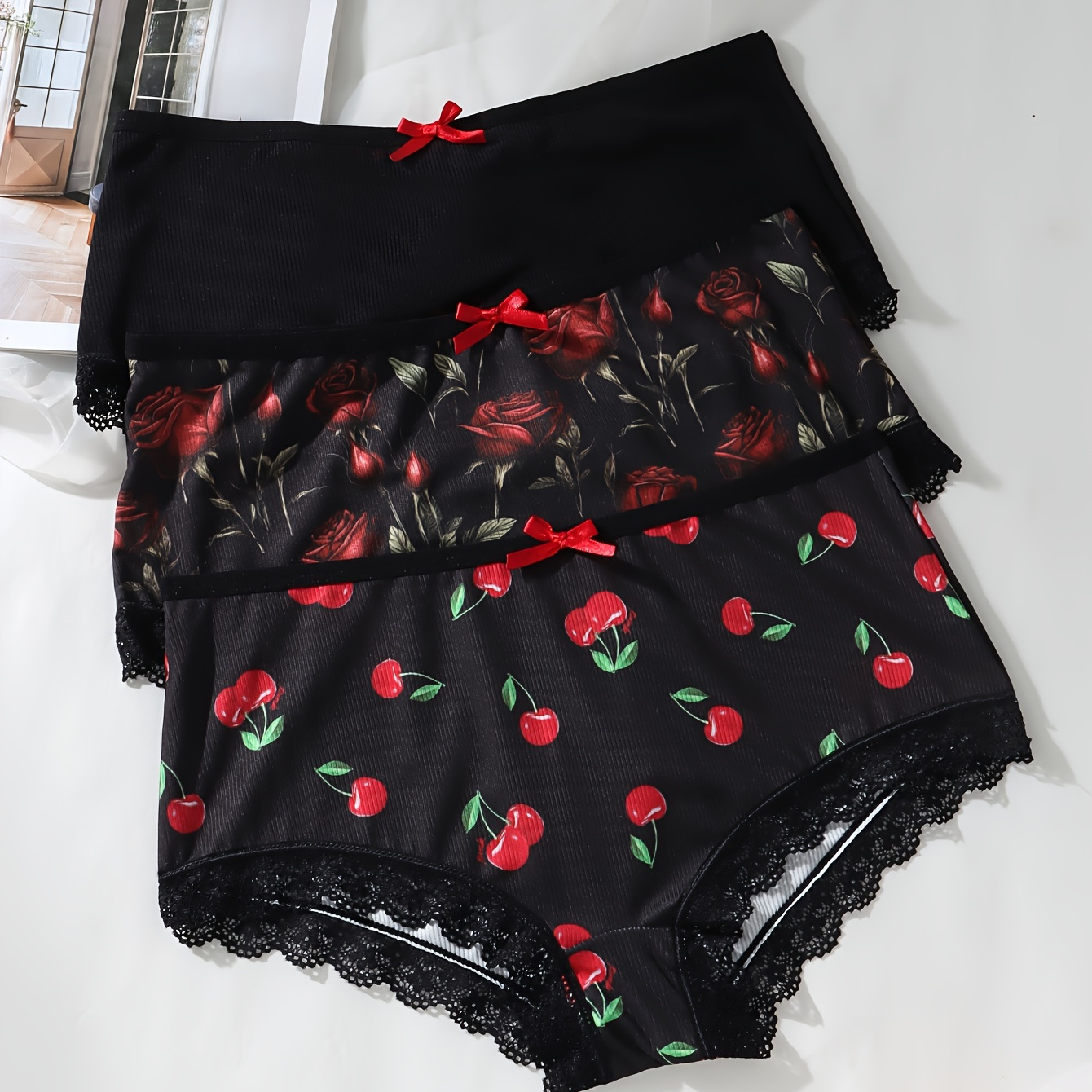 

3pcs Hipster Panties For Women - Comfy, Breathable & Stretchy With Bow Detail, Assorted Prints