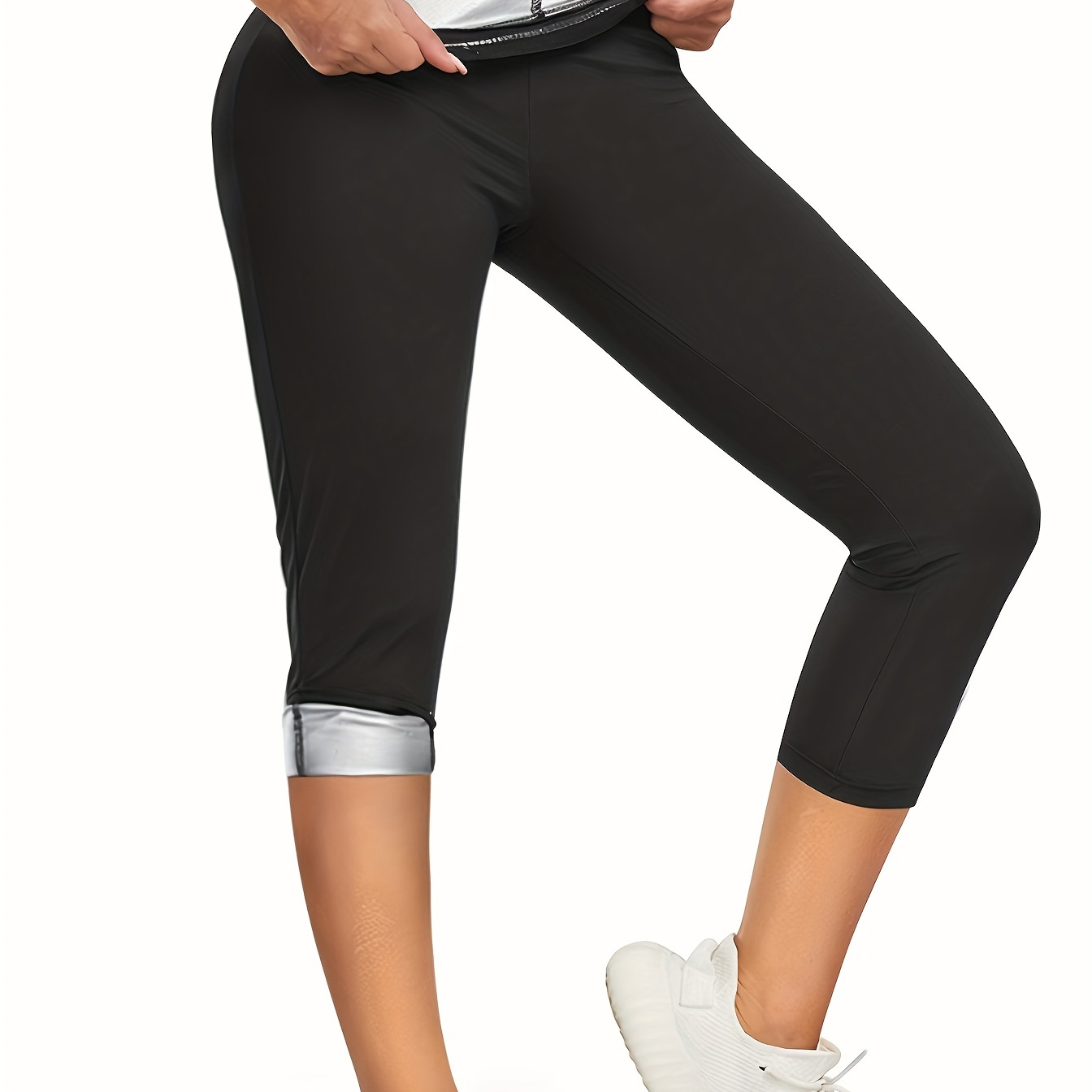 Women's Activewear: Solid Heat Absorption Workout Capri Pants With High Waist Slim Fitted Gym Leggings