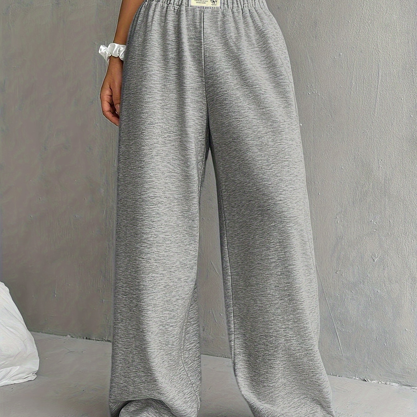 

Elegant High-waist Wide-leg Casual Pants For Women - Comfy Polyester , Machine Washable, Solid Color, Waistband, All -
