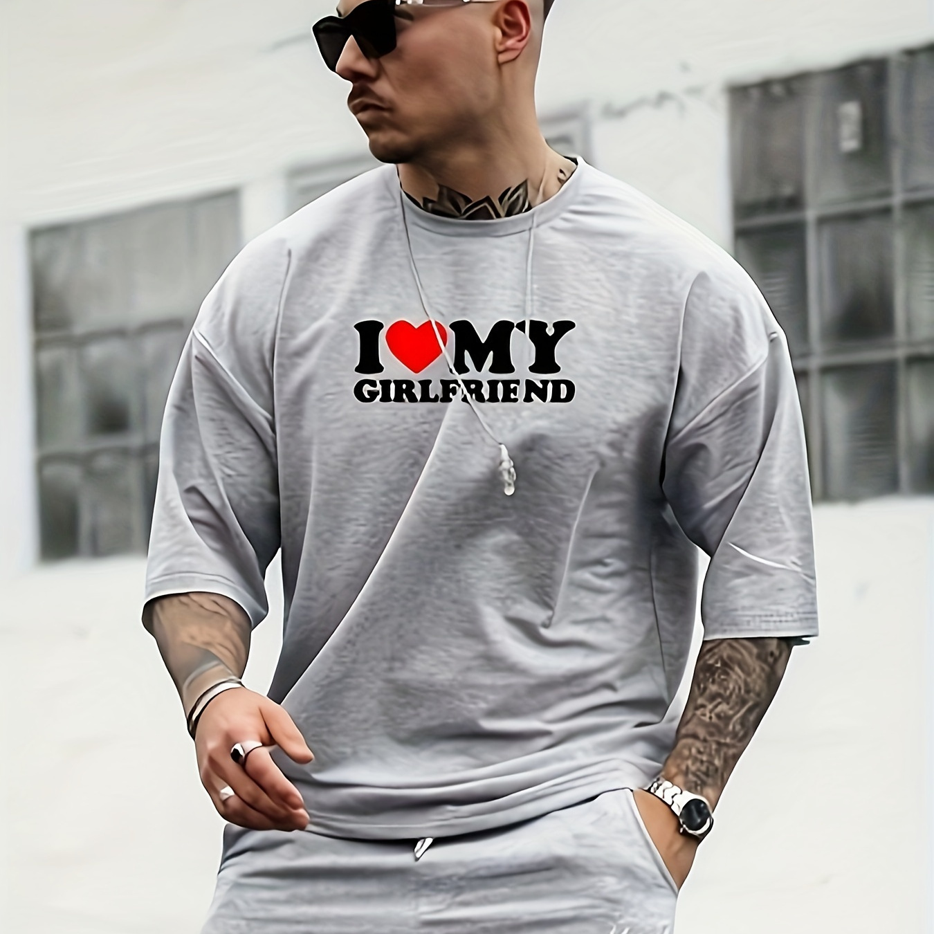 

Men's I Love My Girlfriend Graphic Print T-shirt, Casual Short Sleeve Crew Neck Tee, Men's Clothing For Summer Outdoor