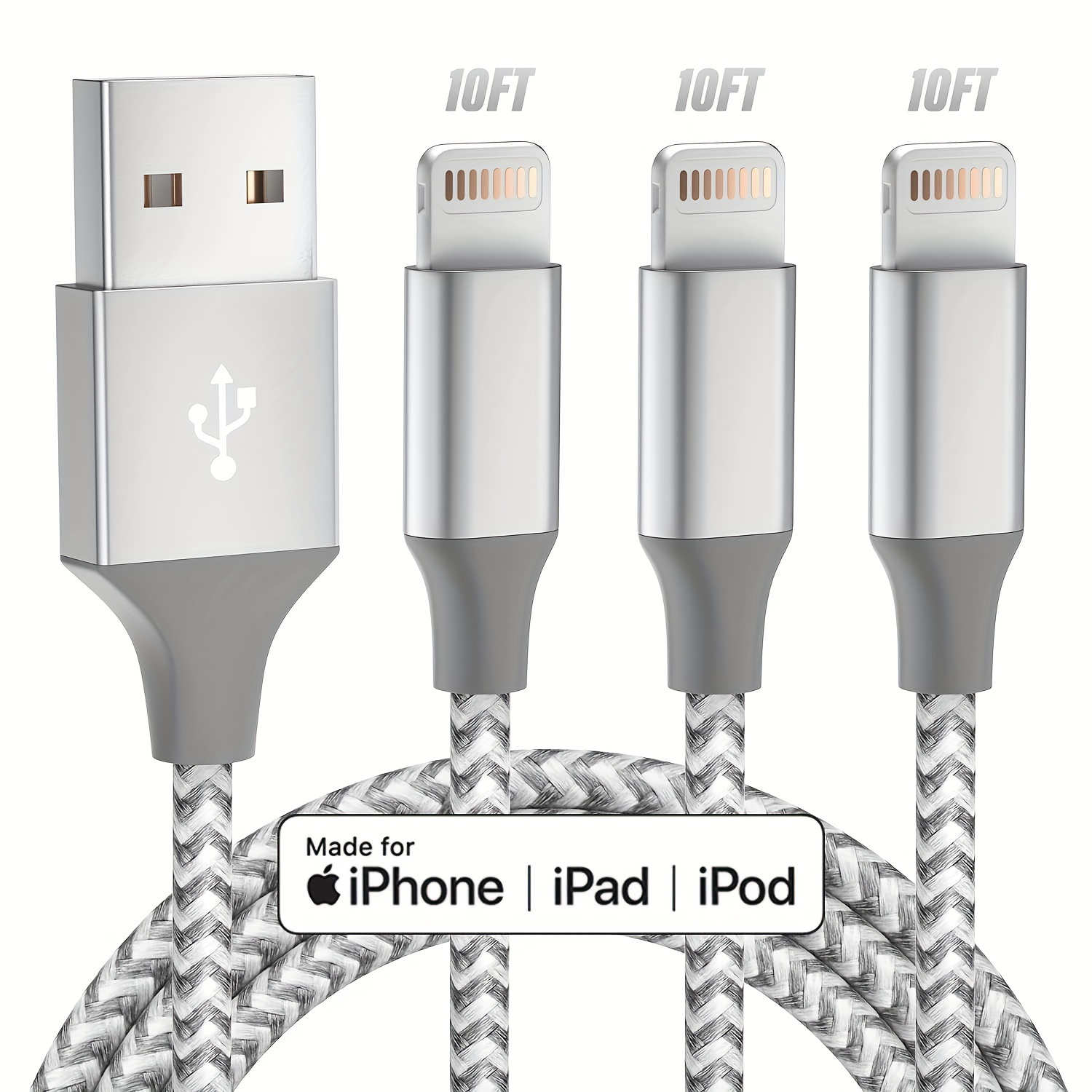  Cargador de iPhone de carga rápida [certificado Apple MFi]  paquete de 5 cables Lightning de 10 pies de largo, cable de sincronización  de datos de alta velocidad para Airpods 14/13/12/11 Pro
