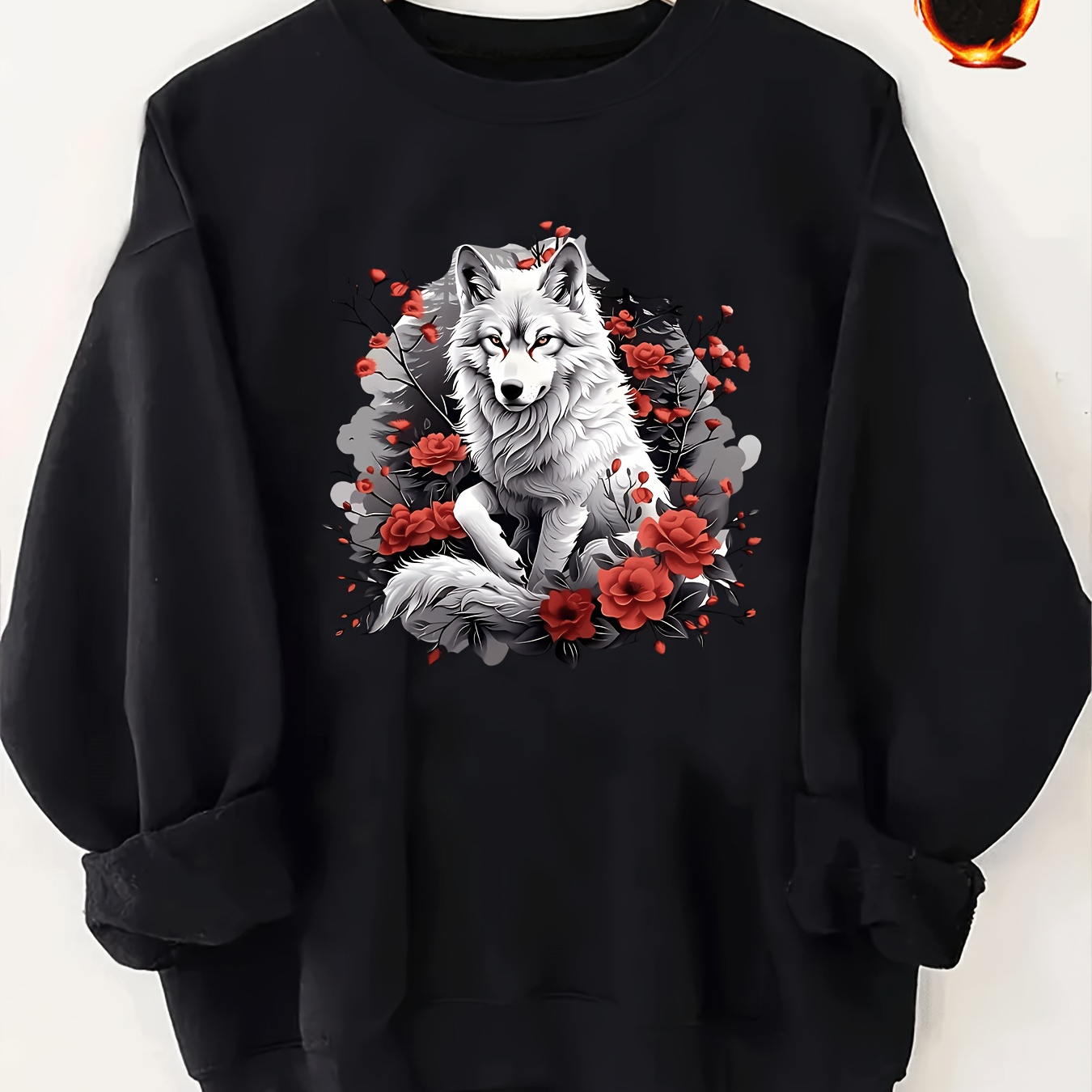 

Wolf King Pattern Printed Ladies Autumn And Winter Casual Sports Plush Lined Round Neck Pullover Sweatshirt, Comfortable Breathable Top