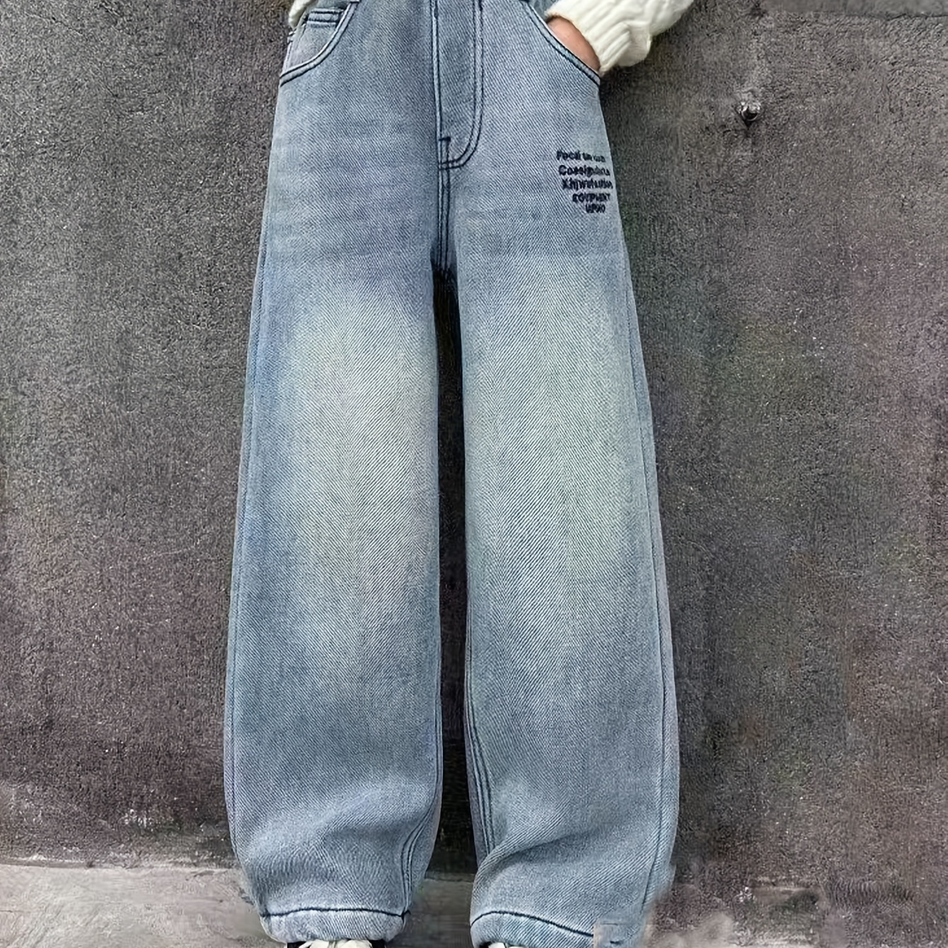 

Light Blue Jeans For Girls, Versatile Casual Wide-leg Jeans Trousers With Pockets