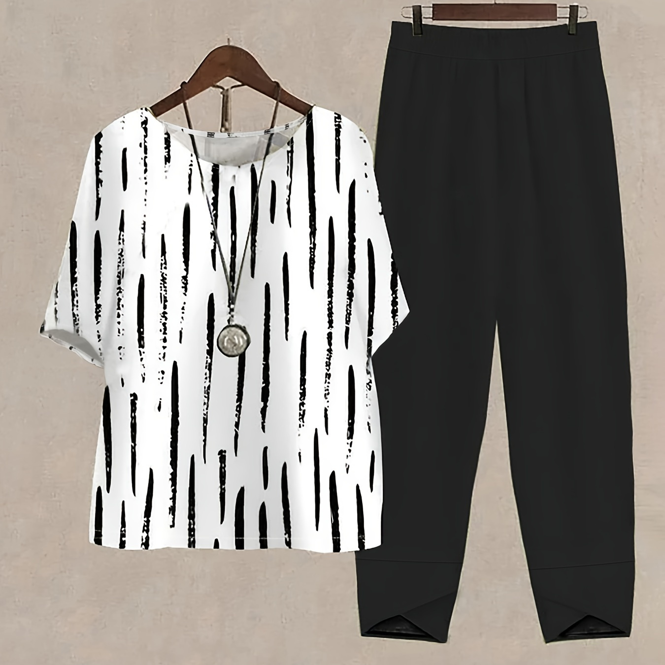 

Casual Two-piece Set, Short Sleeve T-shirt & Pants Outfits, Women's Clothing