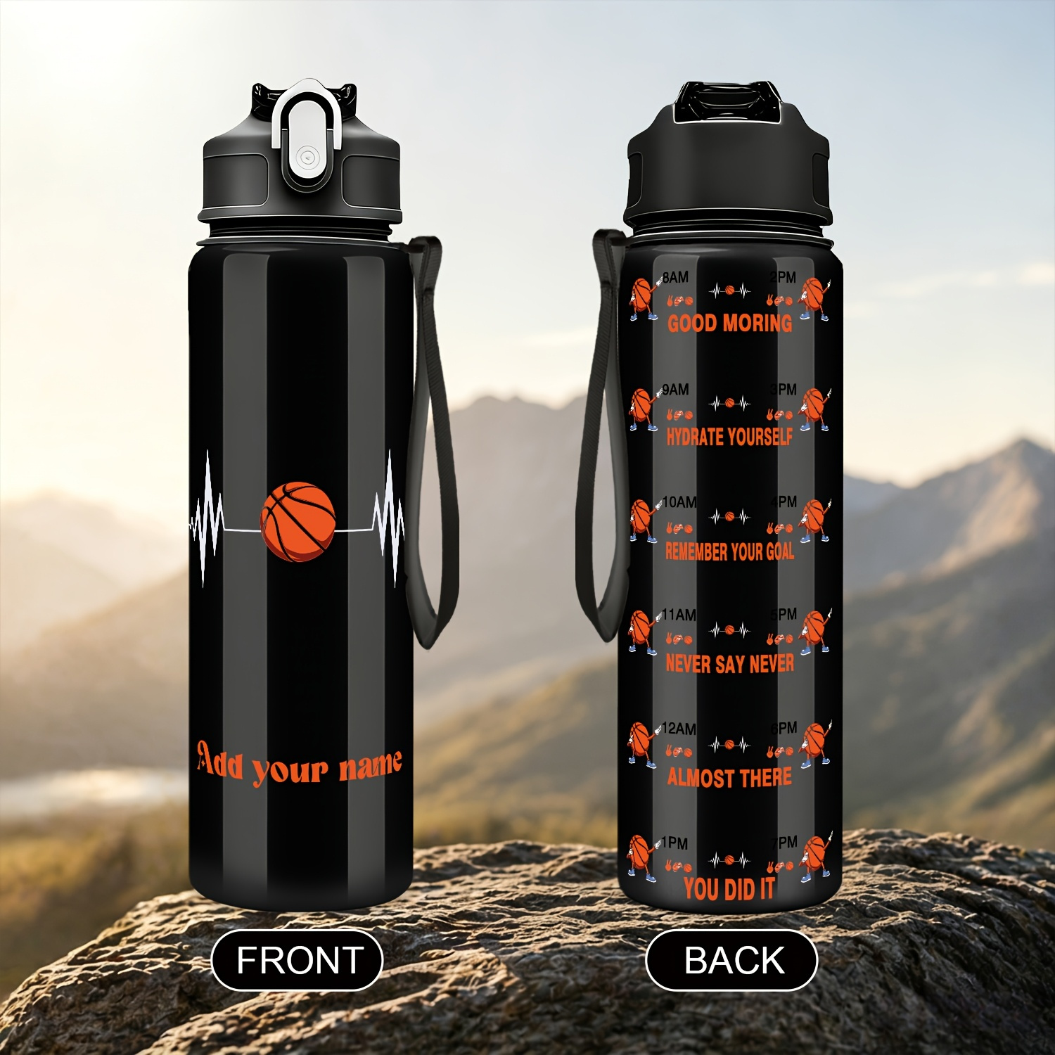 TEMU 1pc,custom Name 25oz Water Bottle,basketball-themed Daily Encouragement Prints,water Bottle With And Leak-proof,suitable For
