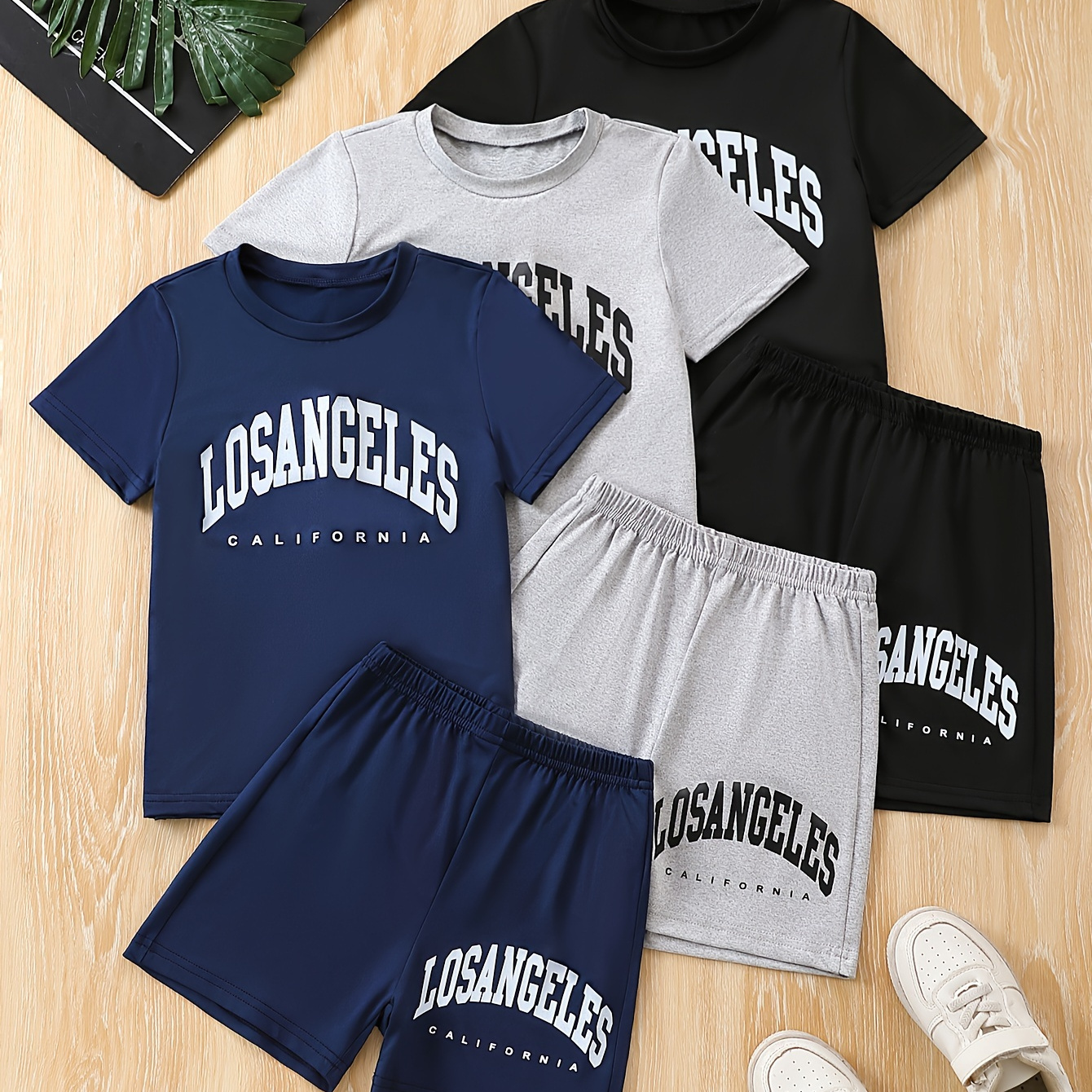 

6pcs Boys Casual Los Angeles Letter Print Comfortable Versatile Short Sleeve T-shirt & Shorts Set, Cool, Lightweight And Comfy Summer Clothes!