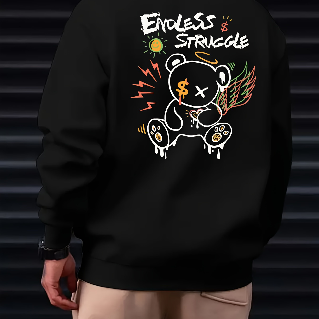 

Endless Struggle Print Men's Fashion Graphic Print Pullover Sweatshirt - Casual Fall Winter Sweater