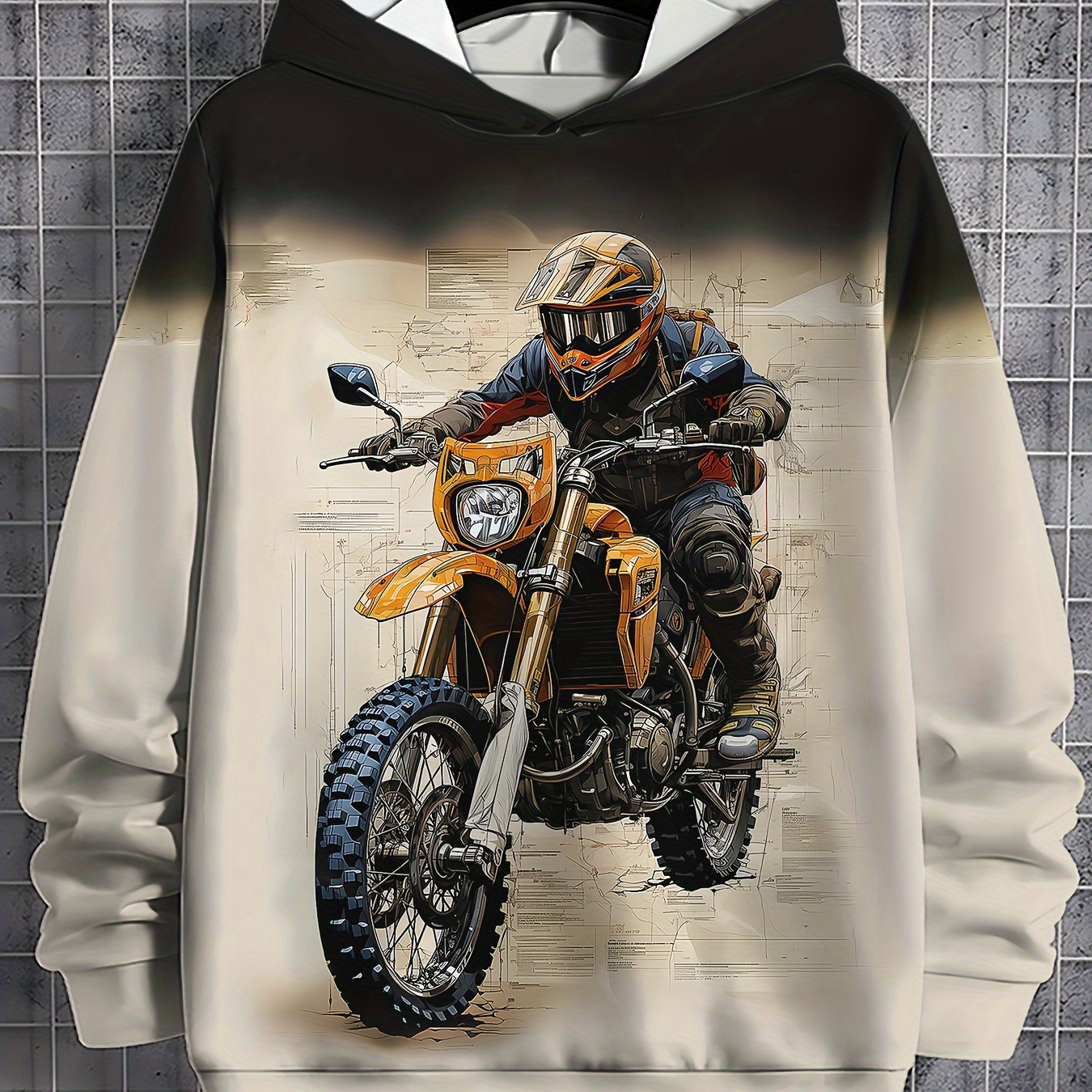 

Sweat à capuche tendance pour hommes, style décontracté, style dégradé, imprimé à motif de moto pour garçon, confortable pour les loisirs en extérieur