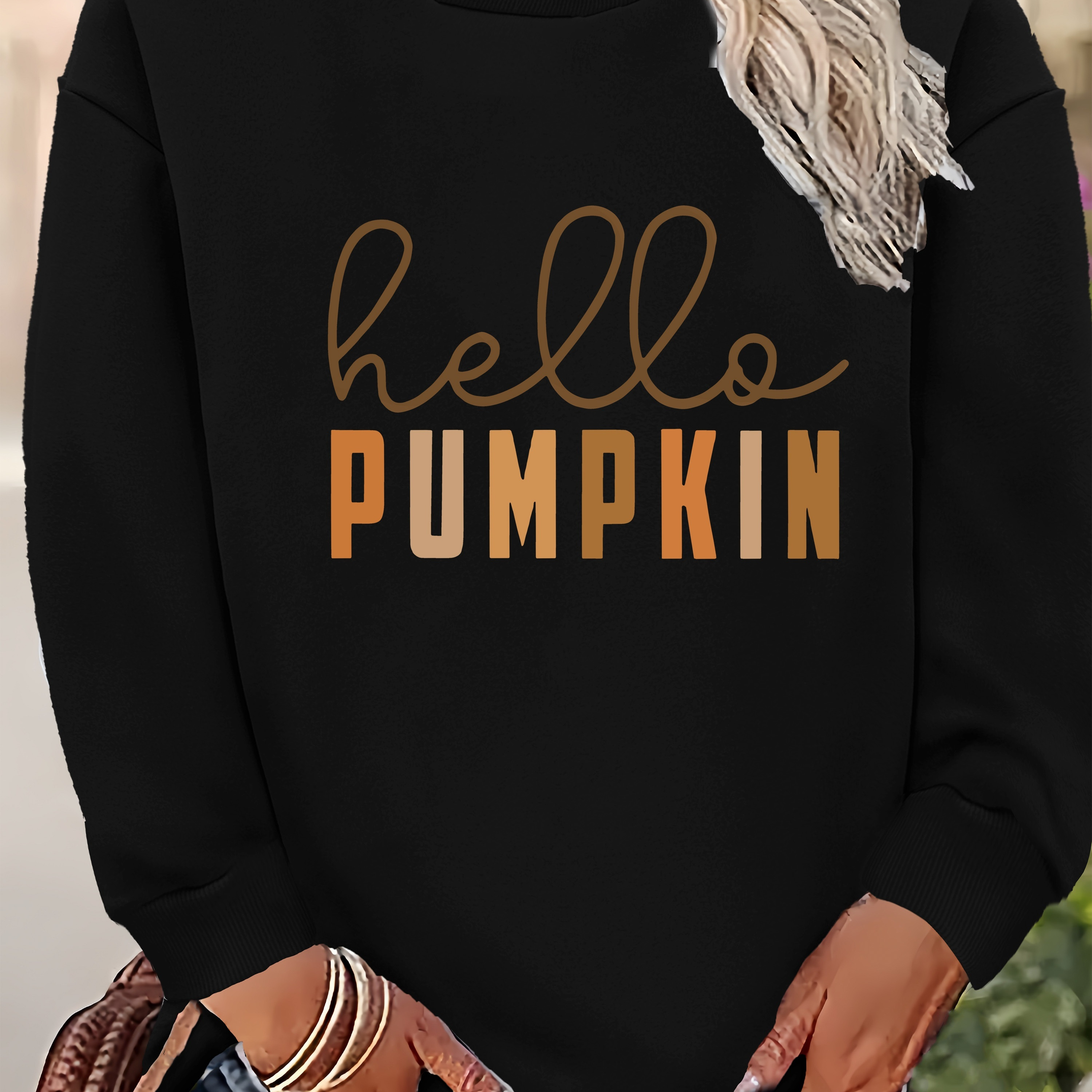 

Pumpkin Print Pullover Sweatshirt, Casual Long Sleeve Crew Neck Sweatshirt For Fall & Winter, Women's Clothing