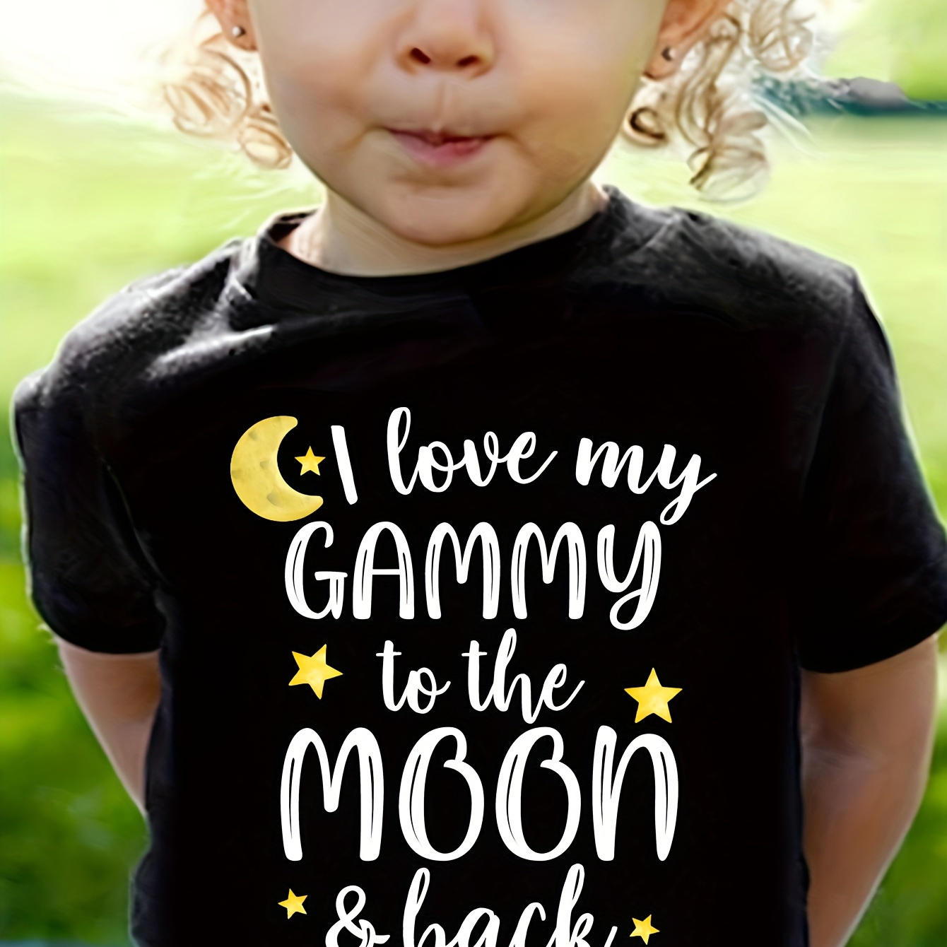 

I Love My Gammy To The Moon And Back Print, Girls' Casual & Comfy Crew Neck Short Sleeve T-shirt For Spring & Summer, Girls' Clothes For Outdoor Activities