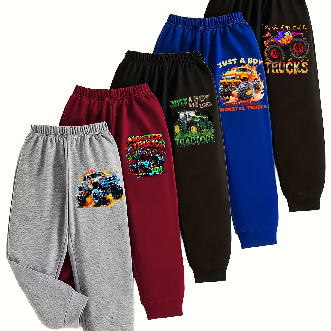 

5pcs Boys' Cartoon Dinosaur & Joggers - Comfy Casual Sweatpants For Fall/winter, Machine Washable, Outdoor