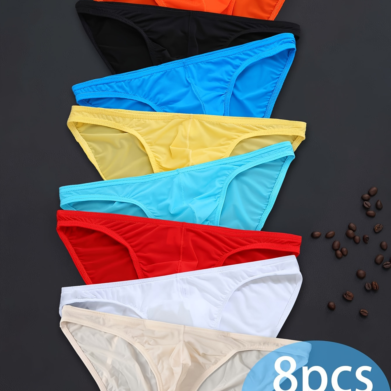 

8pcs Men'-thin Low Waist Triangle Panties, Colors, Sexy Transparent Nylon Ice Silk, Comfortable Skin-friendly Soft Underwear For Summer