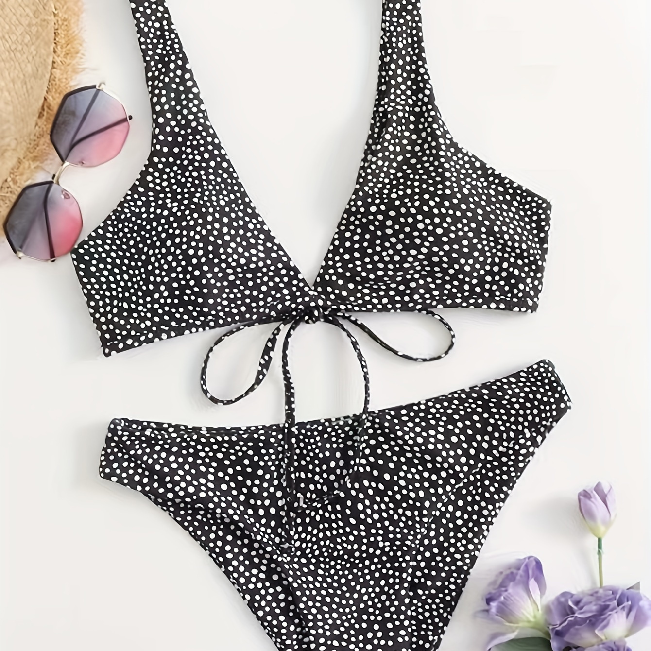 

Polka Dot Print 2 Piece Set Bikini, V Neck Stretchy High Cut Swimsuits, Women's Swimwear & Clothing