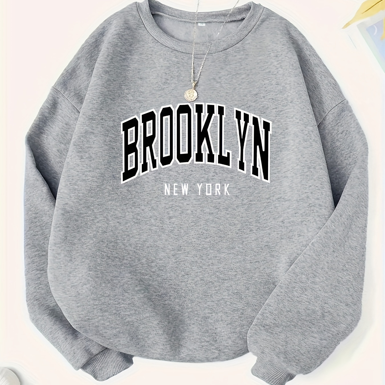 

Brooklyn Letter Print Sweatshirt, Crew Neck Casual Sweatshirt For Winter & Fall, Women's Clothing