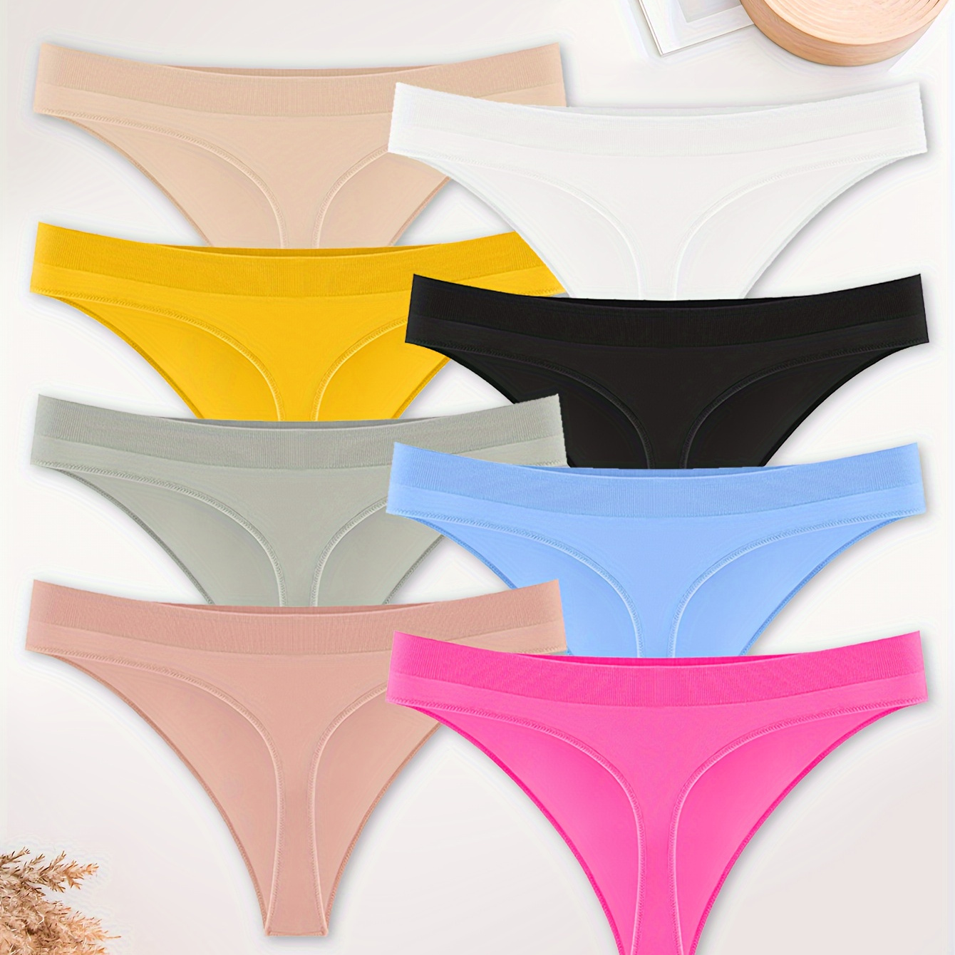 

8 Pieces Of Seamless Solid-colored Thongs, Soft And Comfortable Elastic Women's Thong-style Underwear, Comfortable Low-waisted Breathable, Women's Lingerie And Underwear