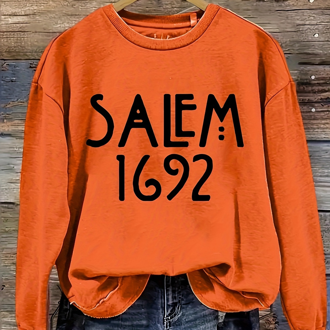 

Salem 1692 Print Sweatshirt, Casual Long Sleeve Crew Neck Sweatshirt, Women's Clothing