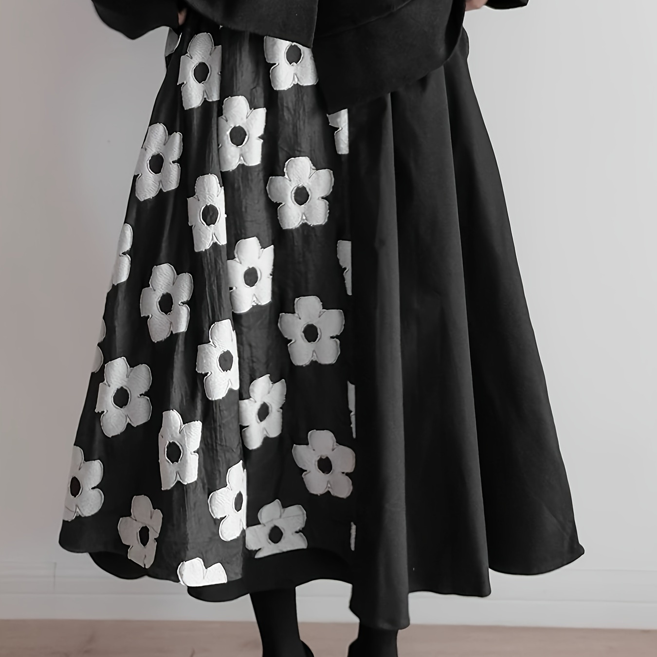 

High-waist A-line Umbrella Skirt, Casual Polyester Floral Print, With Pockets, For All