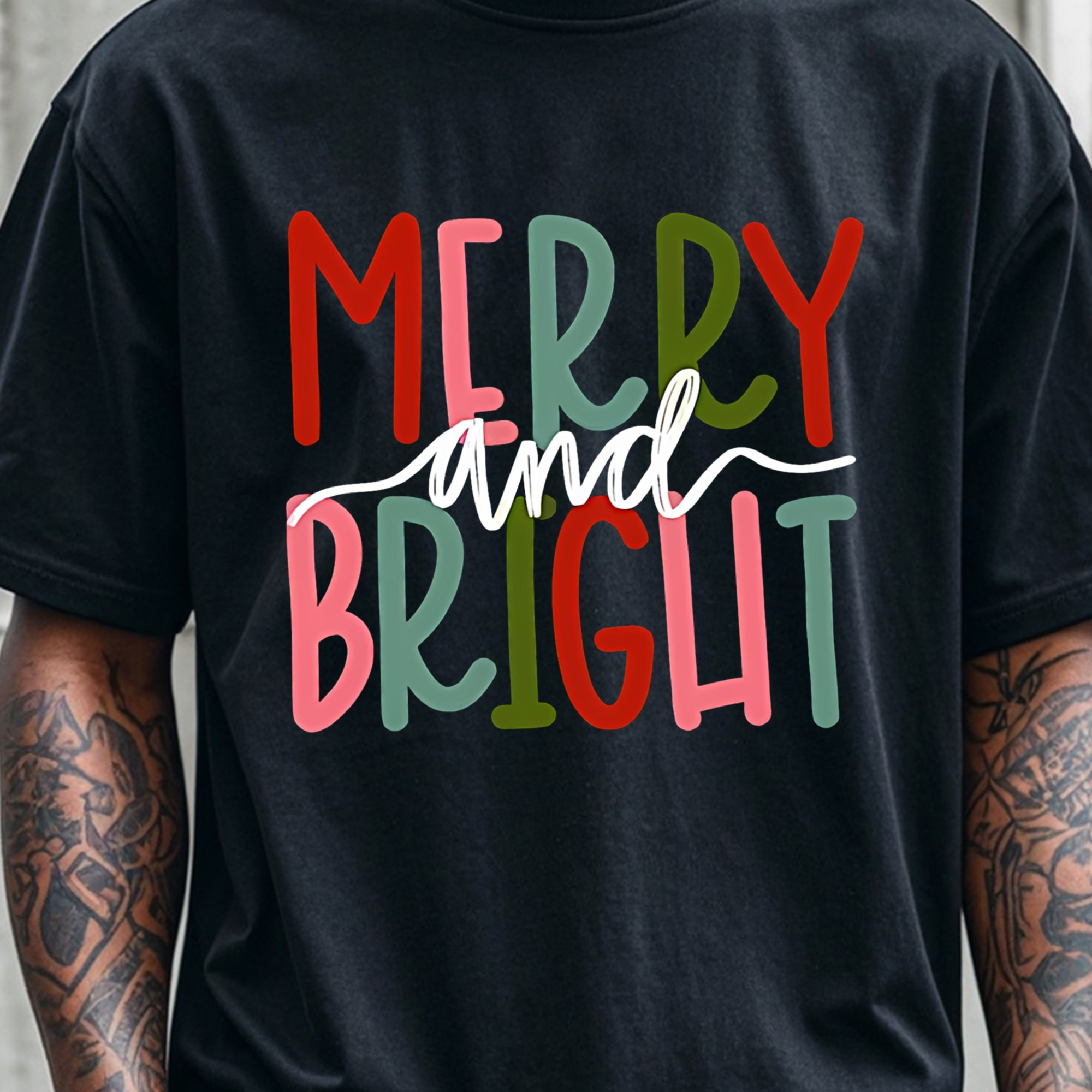 

Merry And 's Stylish Graphic Tee, Black Cotton Crew Neck, Funny Print, Soft 100% Cotton, Breathable, Ultra-soft, Great For Running, Going Out, 4 Seasons