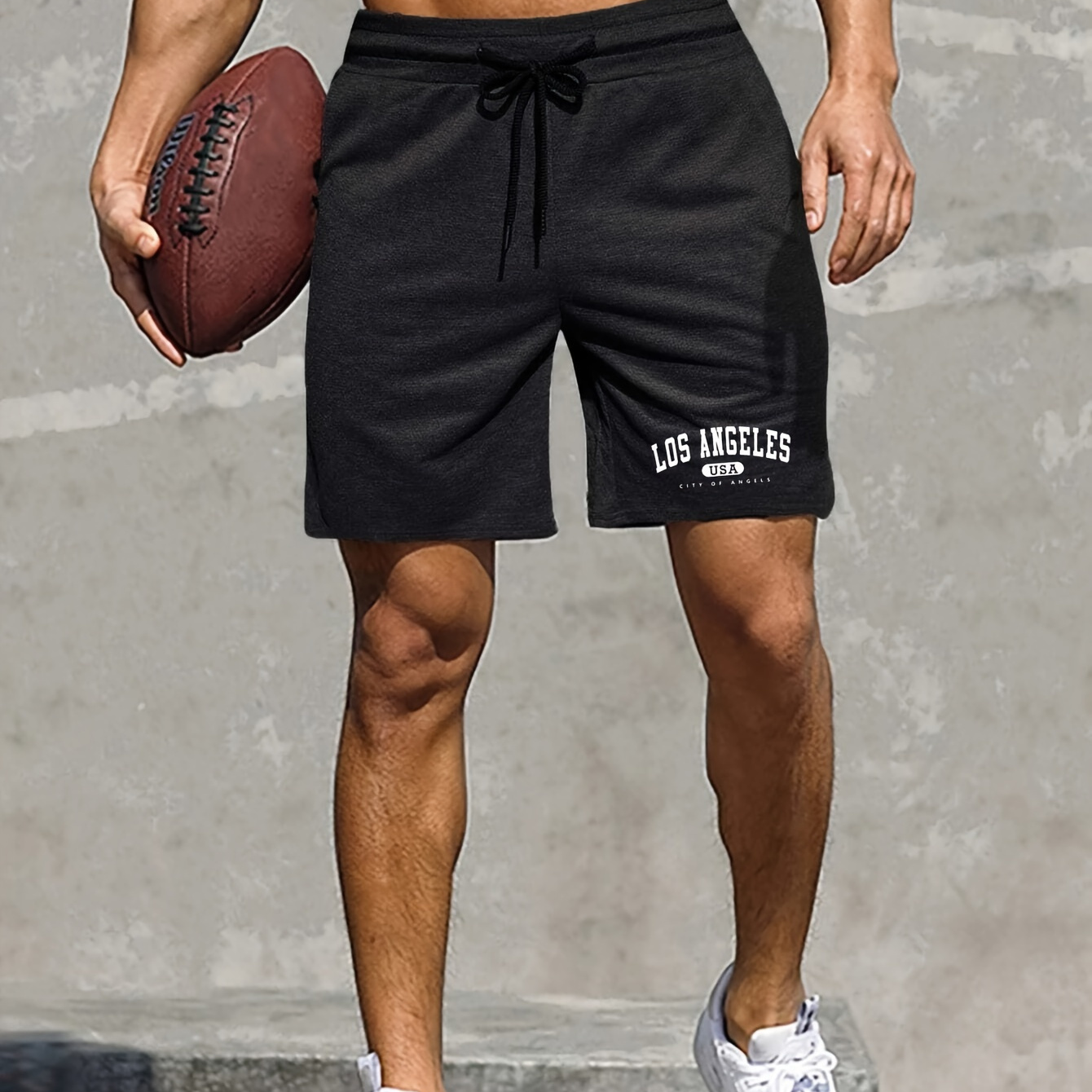 

Men's Casual "los Angeles" Print Active Shorts, Drawstring Beach Shorts For Summer Beach Resort