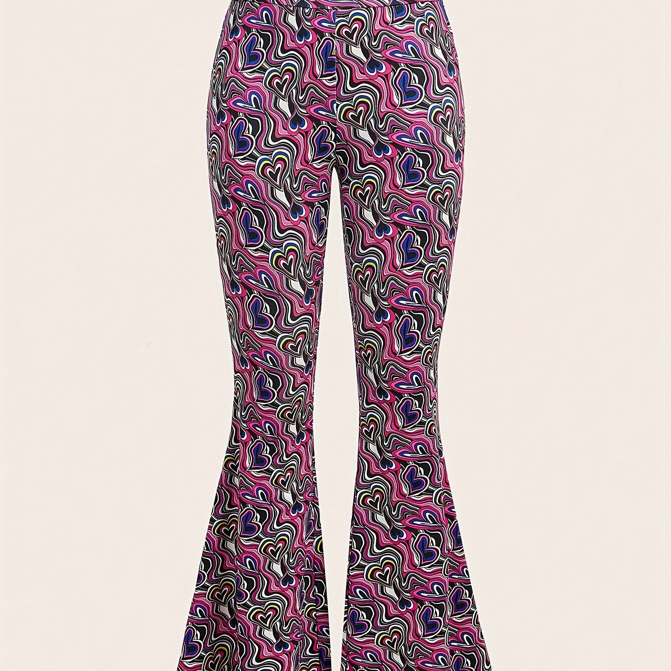 

Abstract Print High Waist Pants, Casual Flare Leg Pants, Women's Clothing