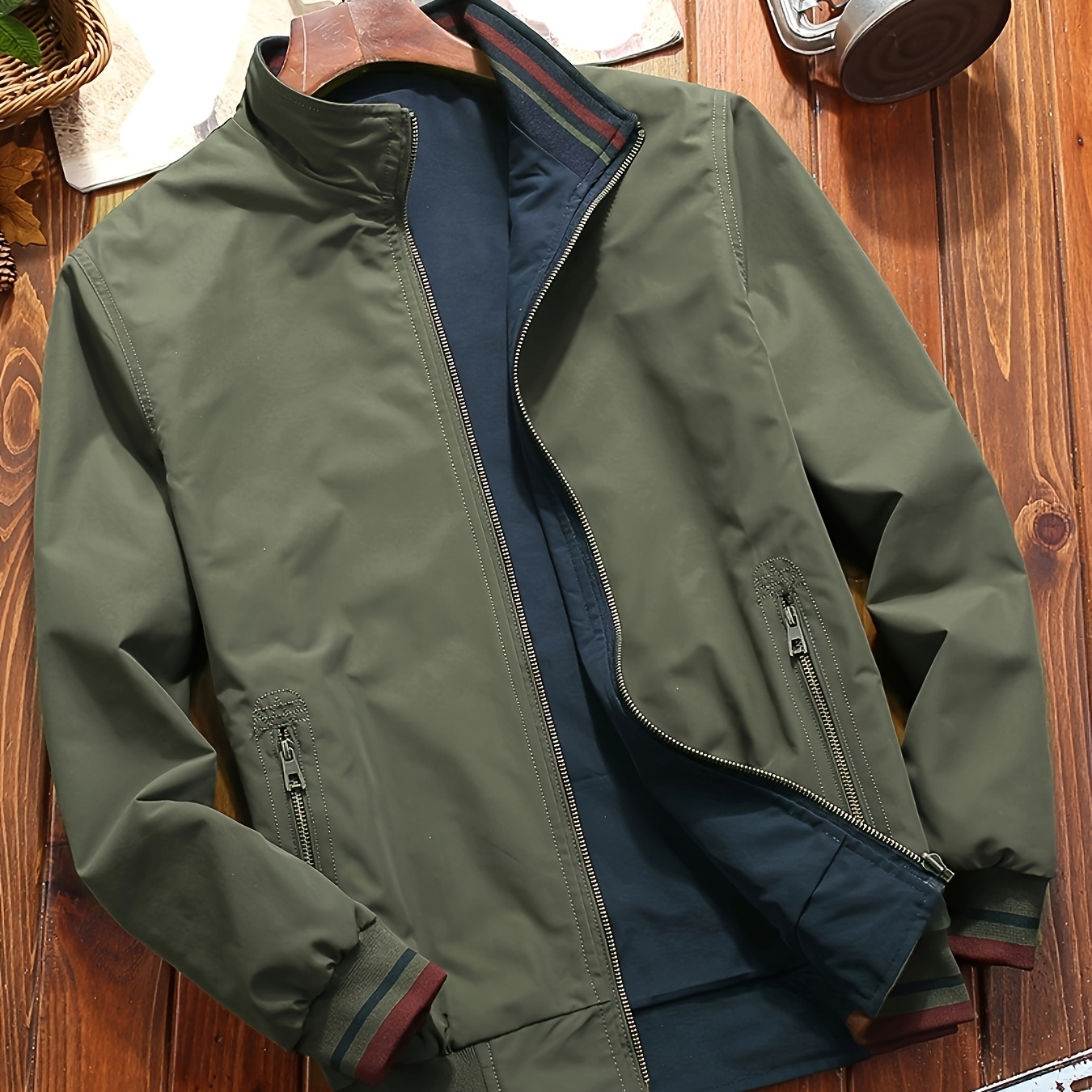 

Men's Sports Jacket Coat Lapel Zipper Pockets Windproof Ribbed Cuff Coat For Daily Wear