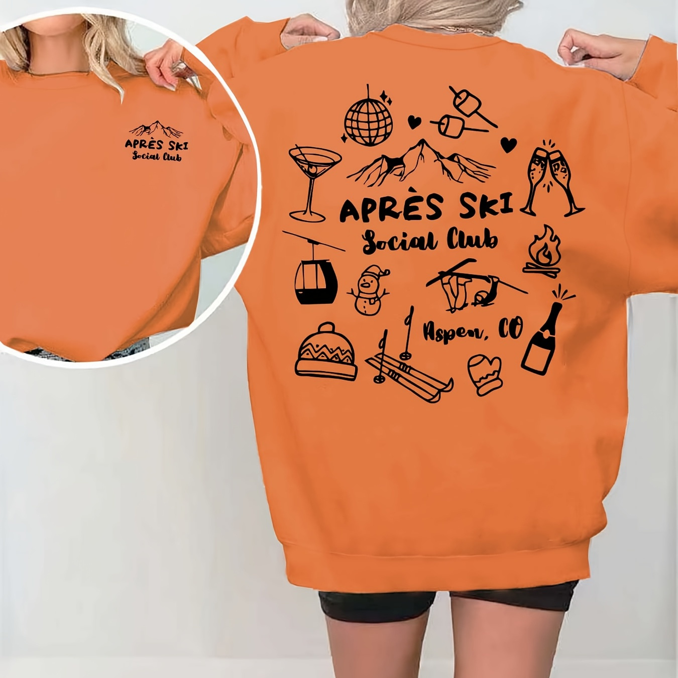 

Women's Casual Crew Neck Sweatshirt With Unique Aprés Ski Print - Cozy Polyester, Machine Washable - Fall & Winter