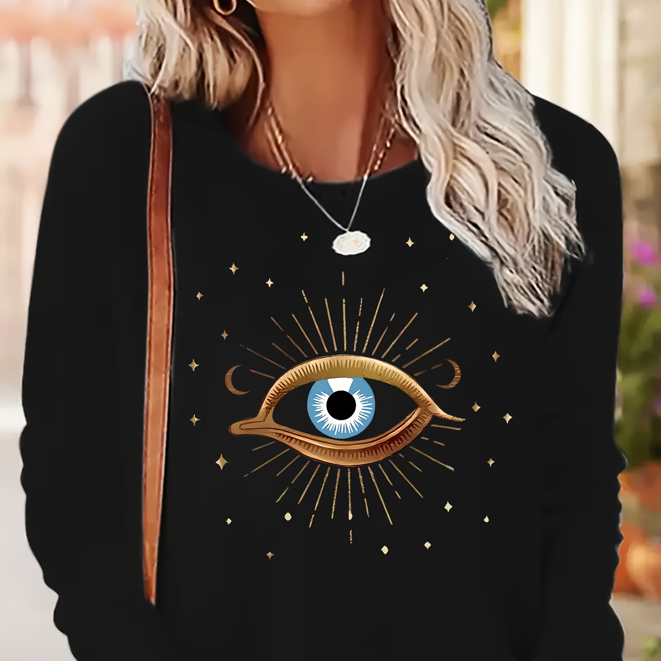 

Eye Of Graphic Long Sleeve T-shirt - Casual Crew Neck, Soft Polyester, Machine Washable - Women'