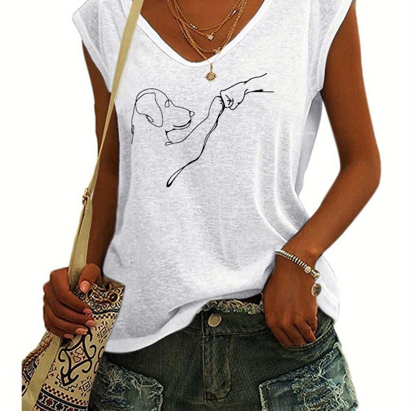 

Dog Graphic Print Tank Top, Sleeveless Casual Top For Summer & Spring, Women's Clothing