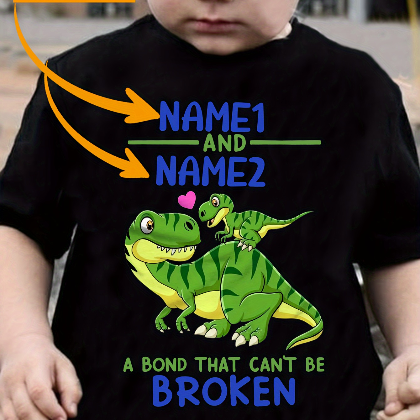 

Boy's Personalized T-shirt - Customizable Name Text - A Can Never Be Broken Cartoon Dinosaurs Print Short Sleeve Casual Tees For Summer