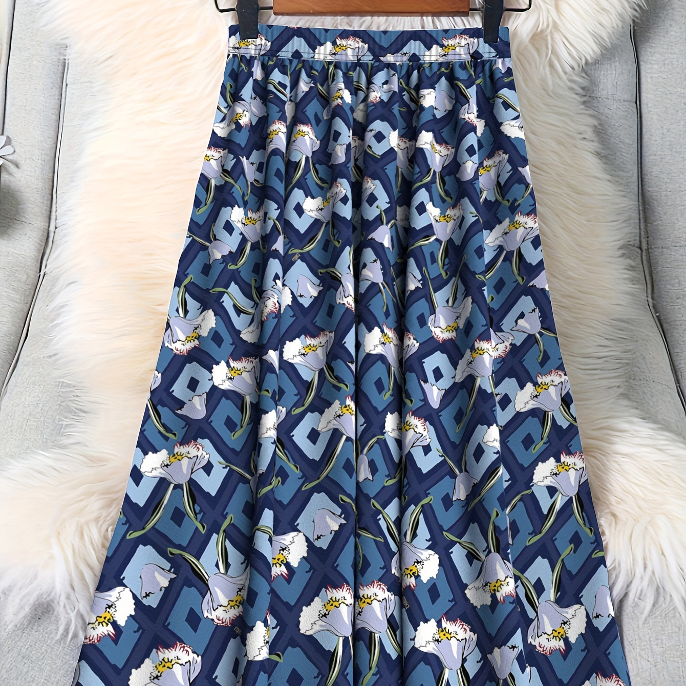 

Plus Size Floral Print Skirt, Casual Elastic Waist Skirt For Spring & Summer, Women's Plus Size clothing