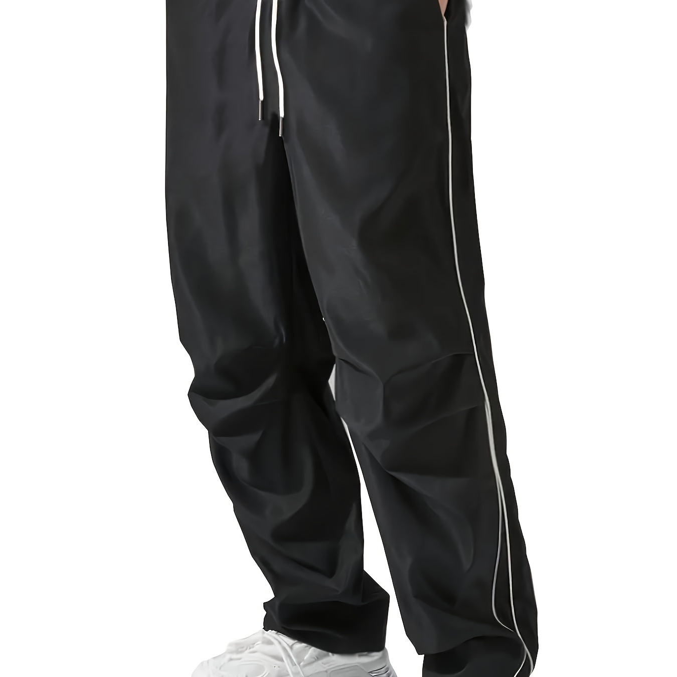 

Men's Casual Straight-leg Pants With Drawstring Waist - Polyester, Solid Color, Loose Fit For Casual Attire