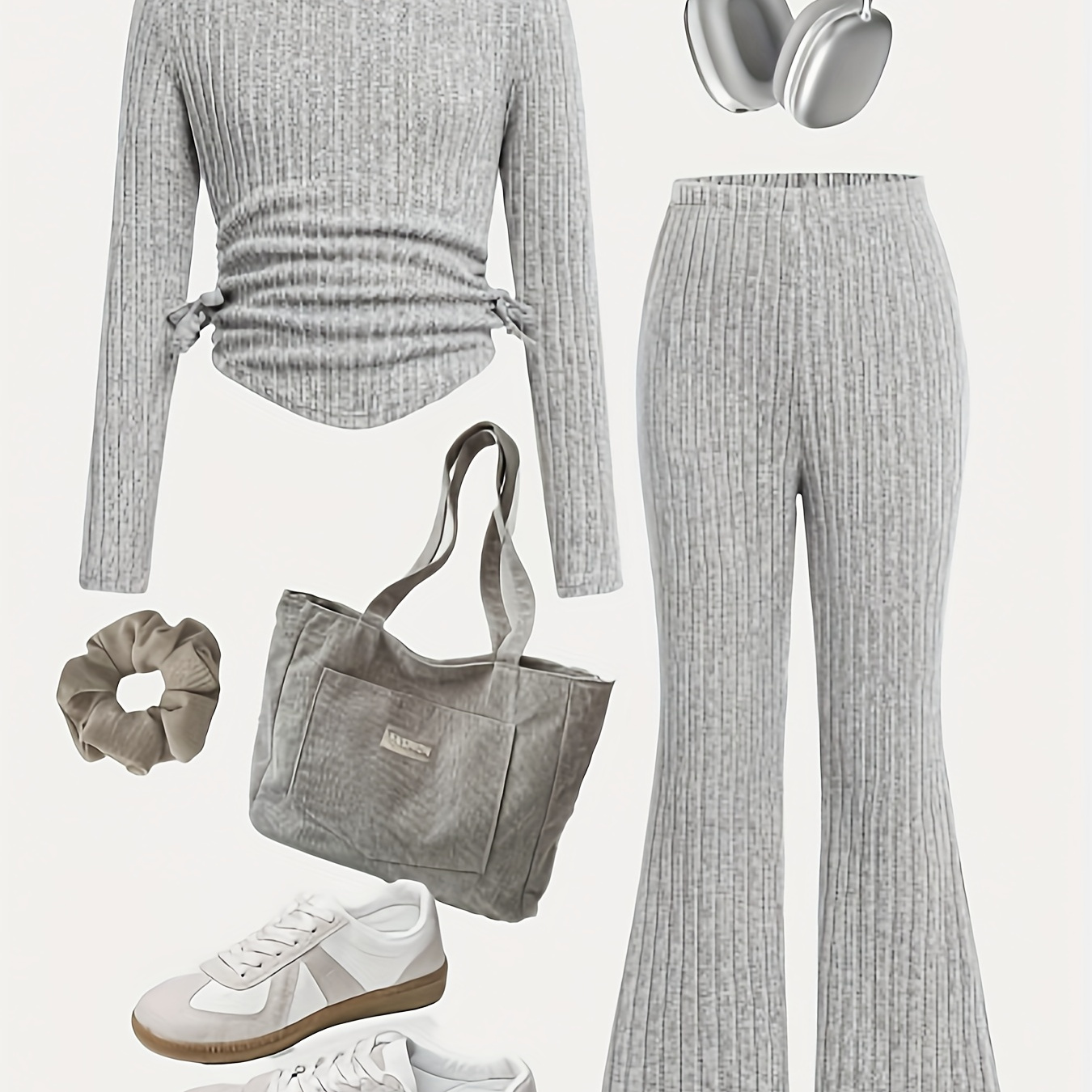 

' Long Ruched Top & Pants Set - , Washable, , For