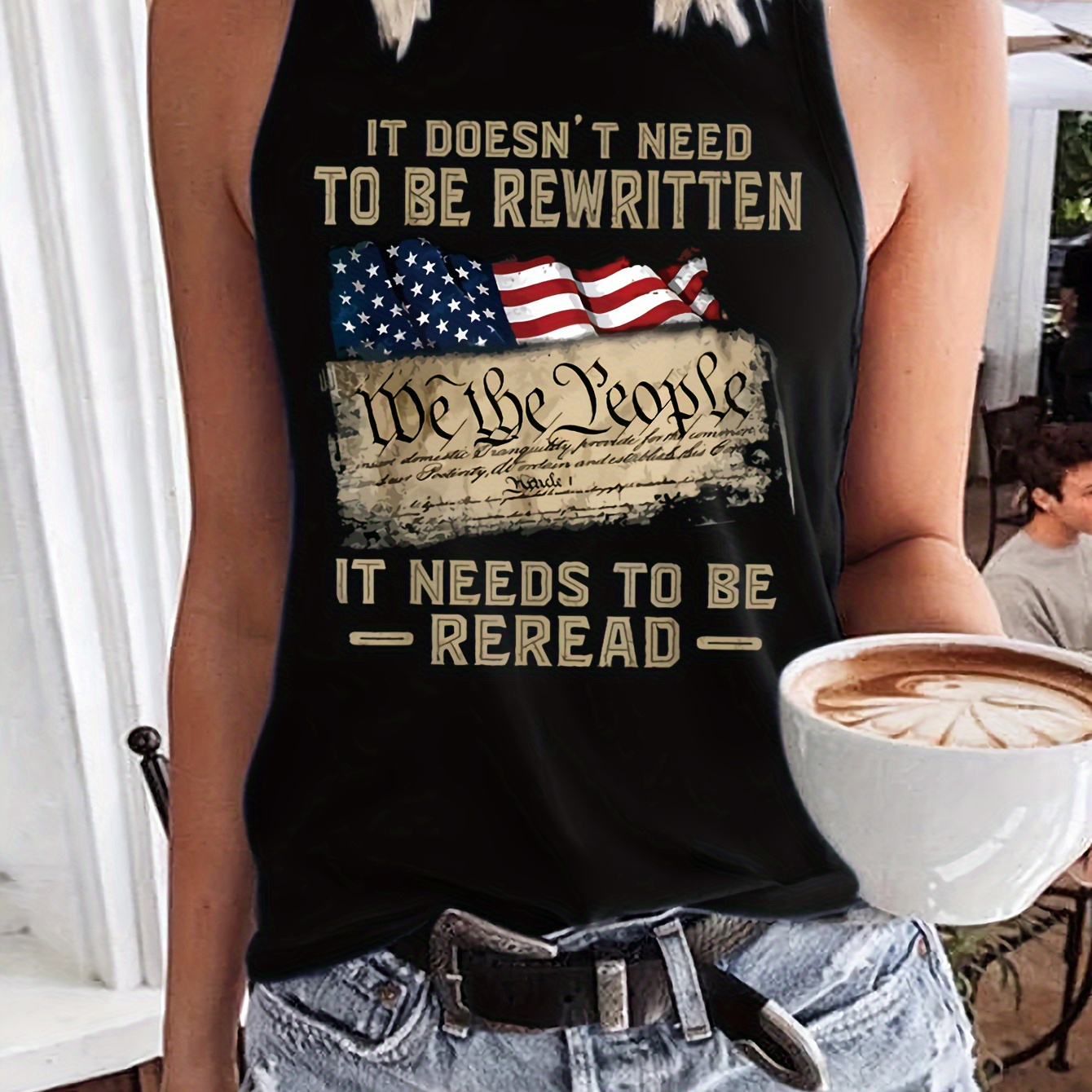 

Letter & American Flag Print Tank Top, Sleeveless Casual Top For Summer & Spring, Women's Clothing